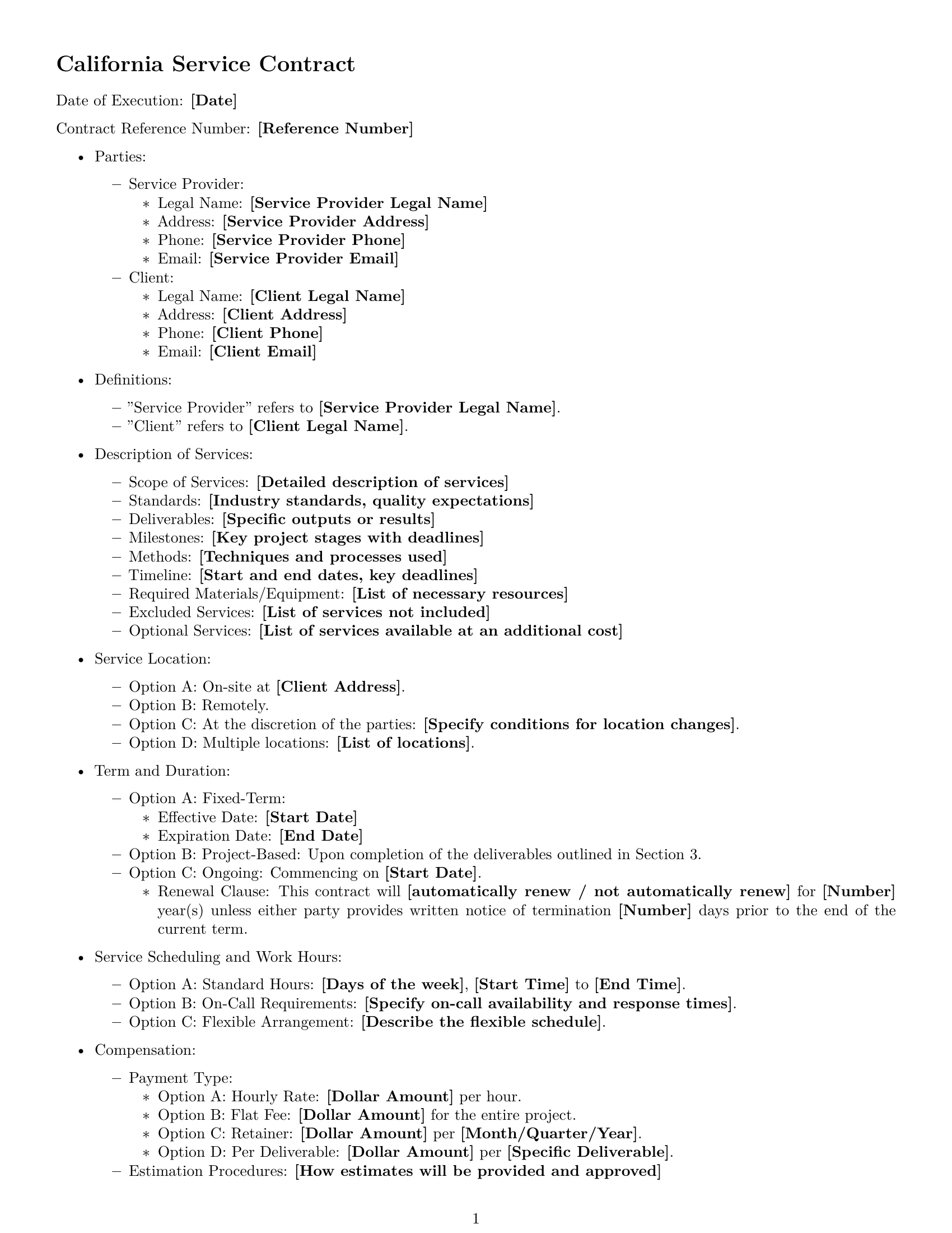 Preview page 1 of Free California service contract template