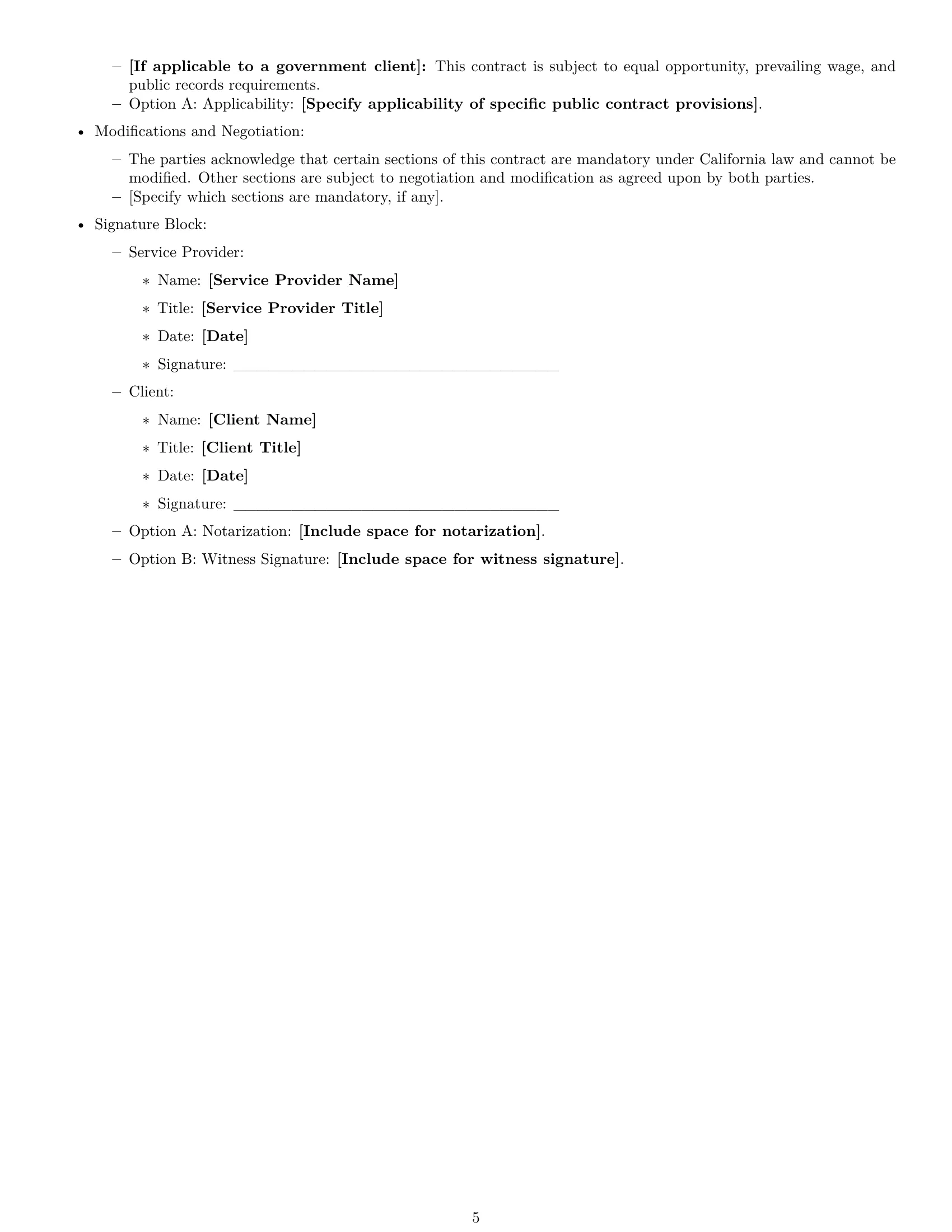 Preview page 5 of Free California service contract template