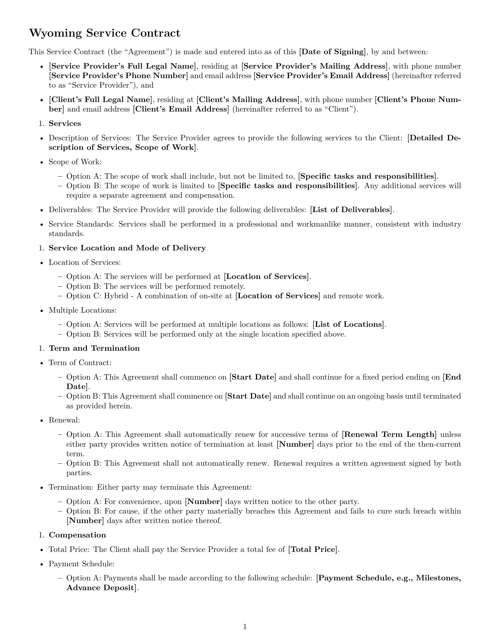 Preview page 1 of Free Wyoming service contract template