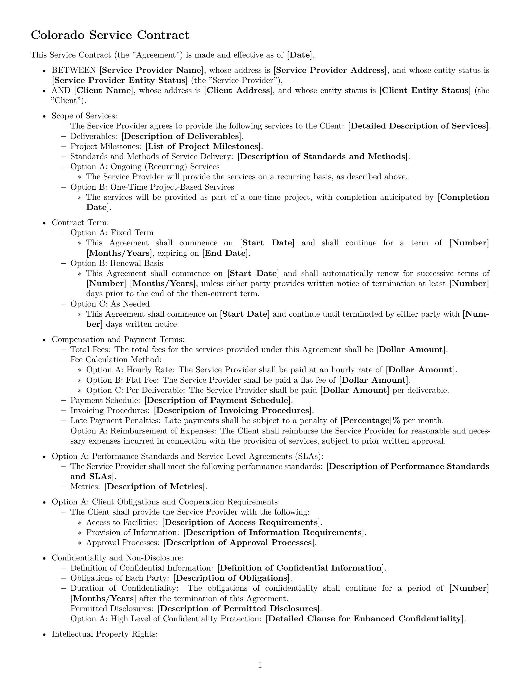 Preview page 1 of Free Colorado service contract template