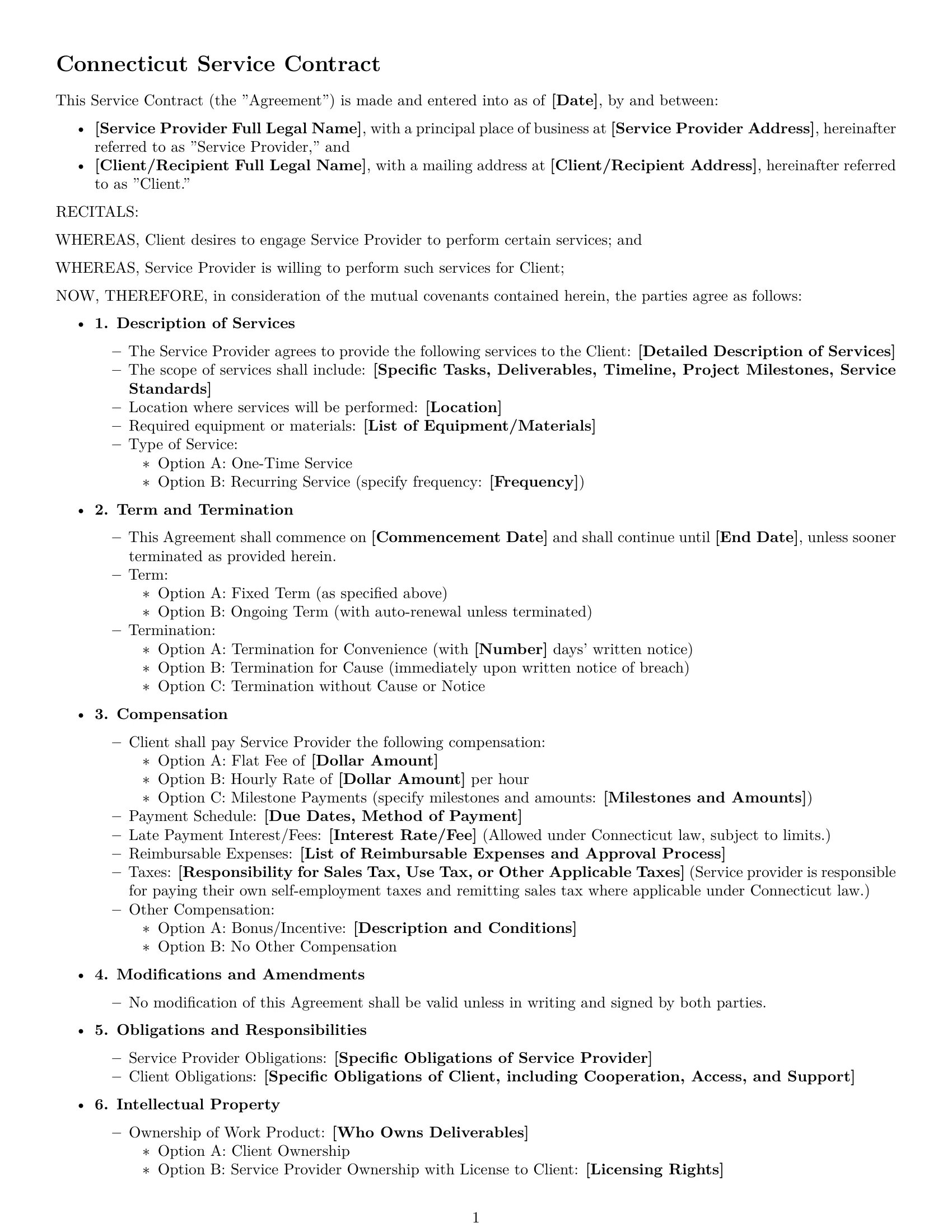 Preview page 1 of Free Connecticut service contract template