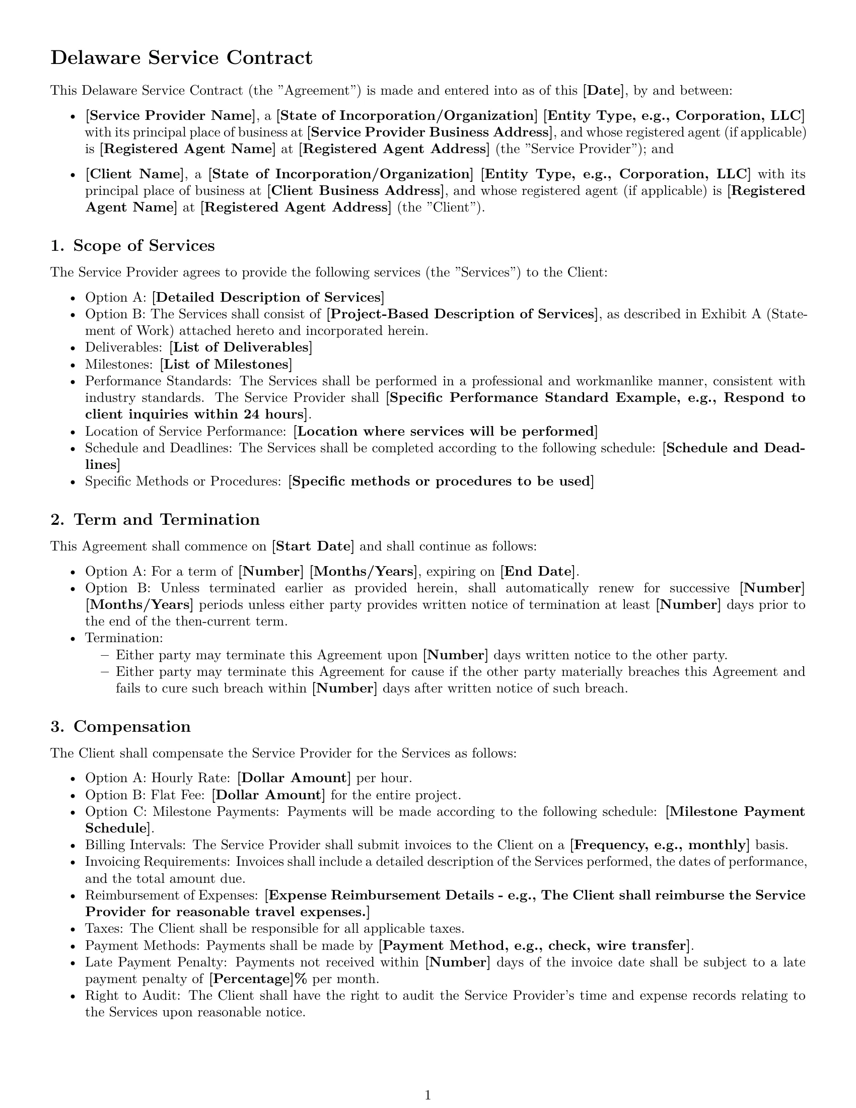 Preview page 1 of Free Delaware service contract template