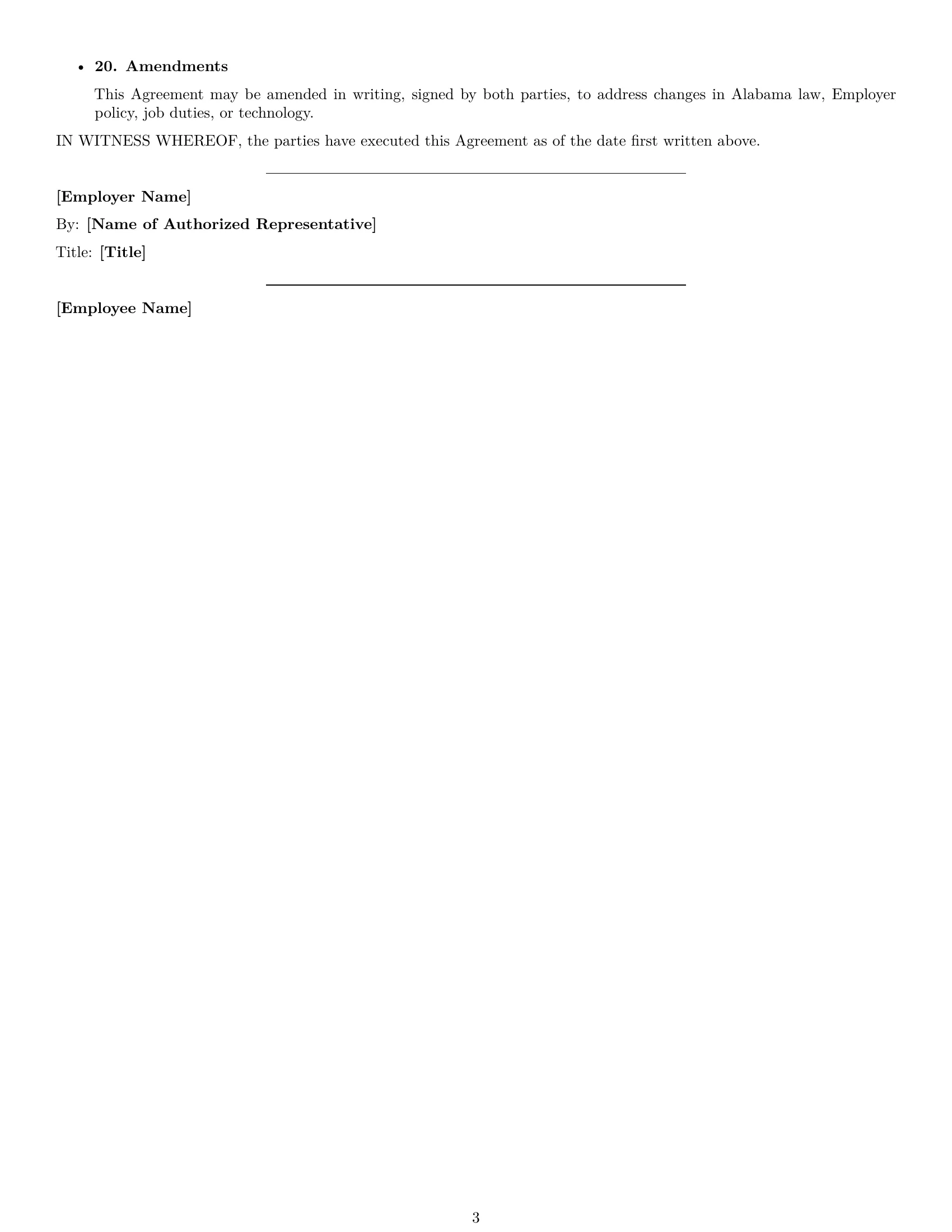 Preview page 3 of Free Alabama receptionist employment contract template