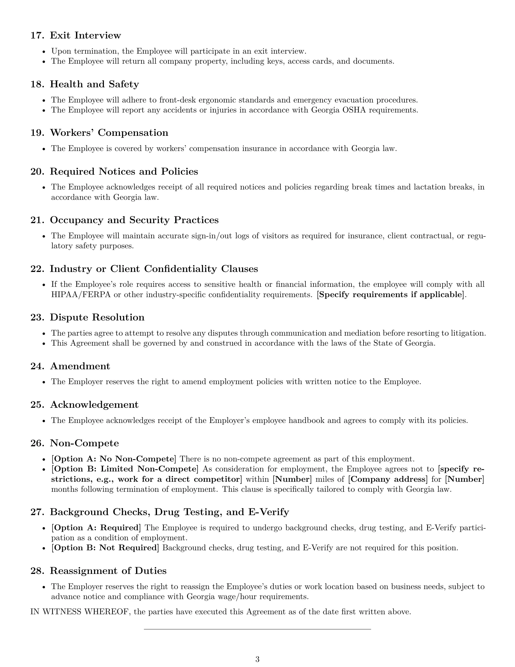 Preview page 3 of Free Georgia receptionist employment contract template