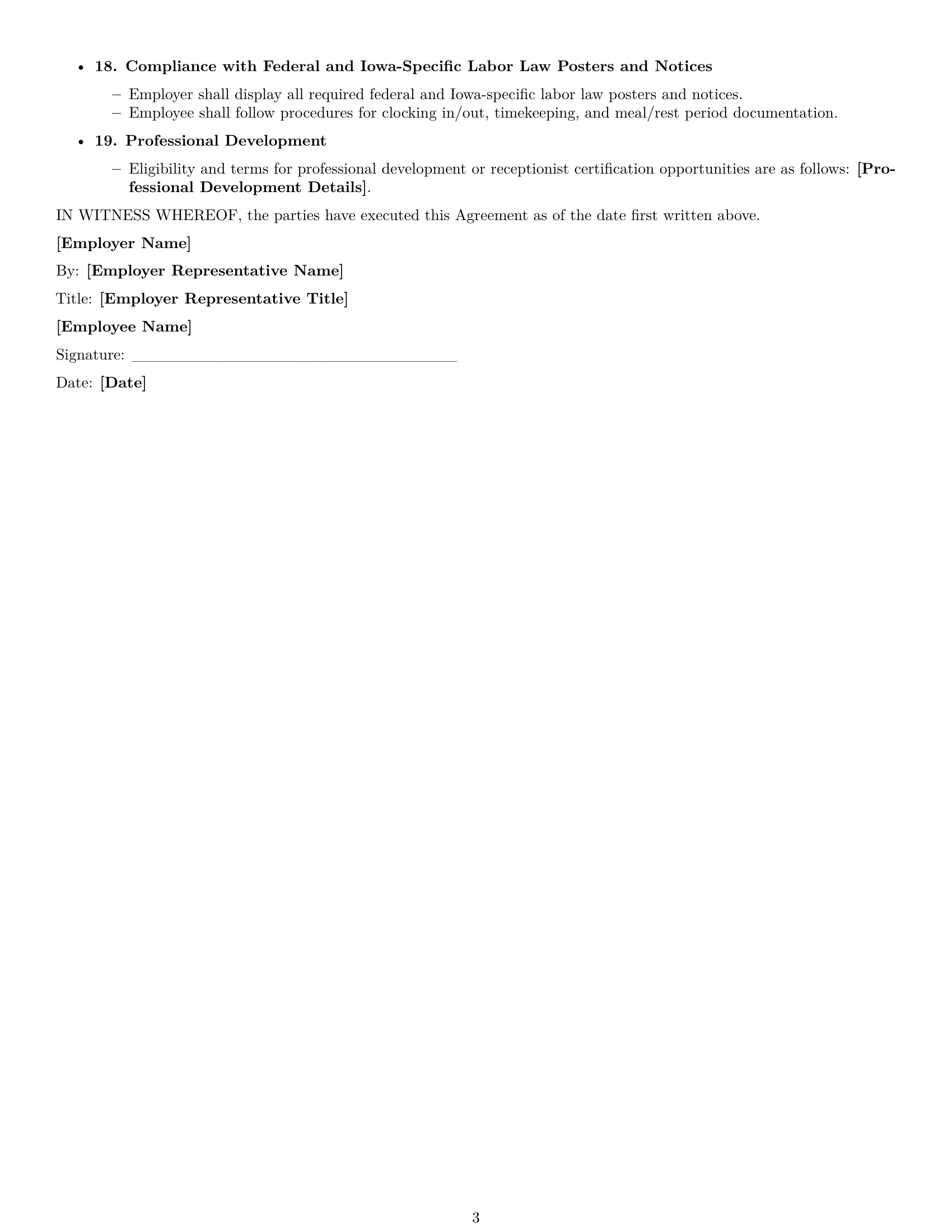 Preview page 3 of Free Iowa receptionist employment contract template