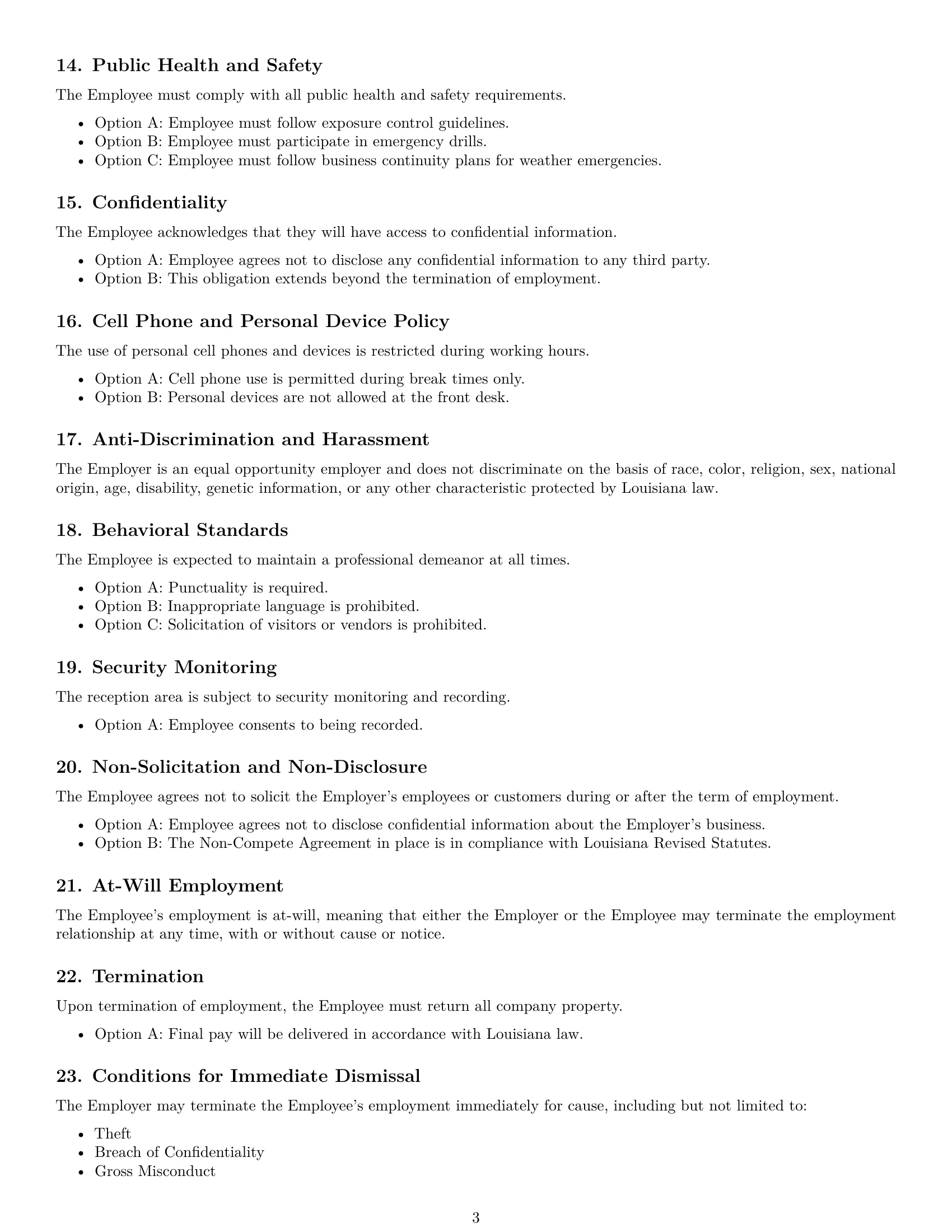 Preview page 3 of Free Louisiana receptionist employment contract template