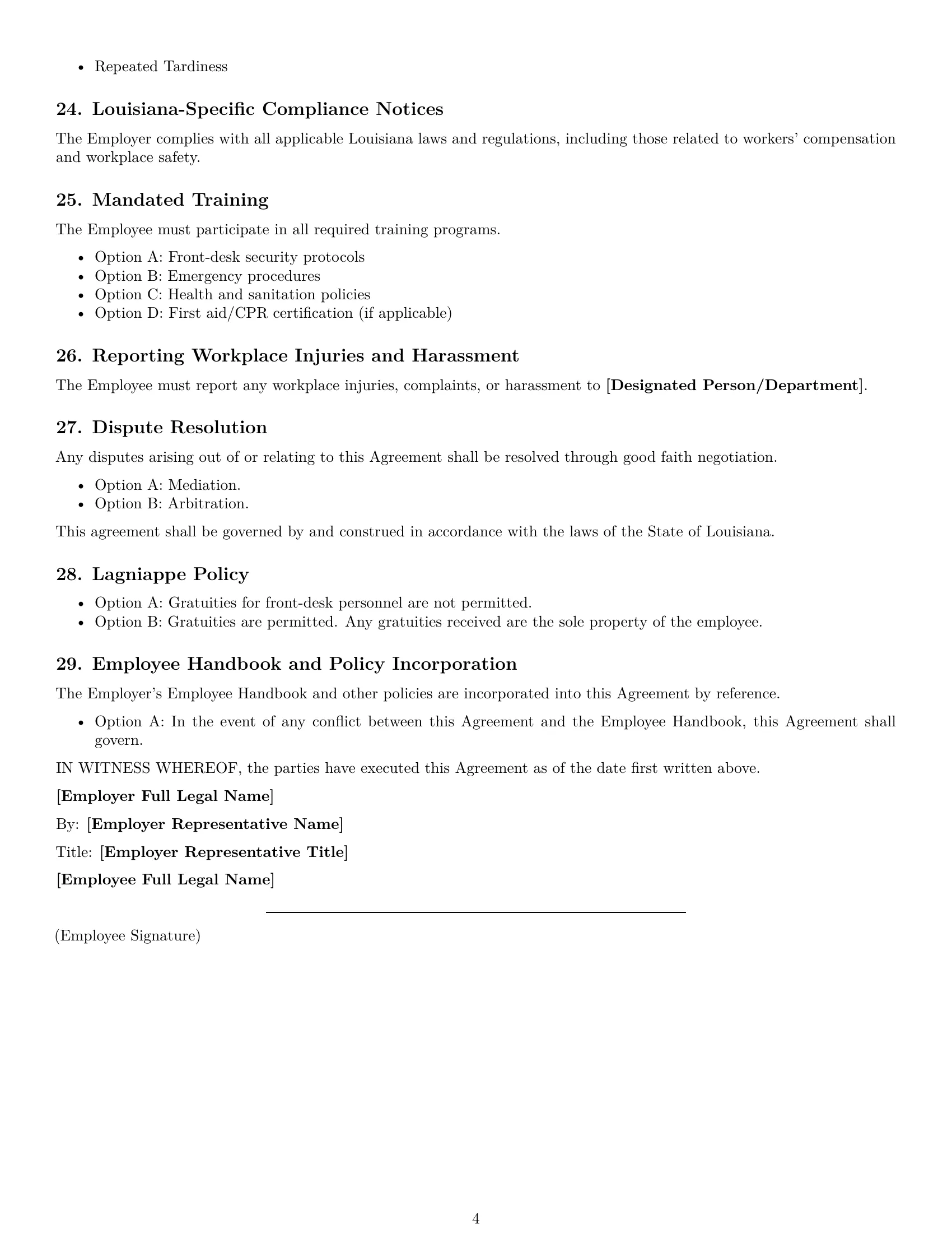 Preview page 4 of Free Louisiana receptionist employment contract template