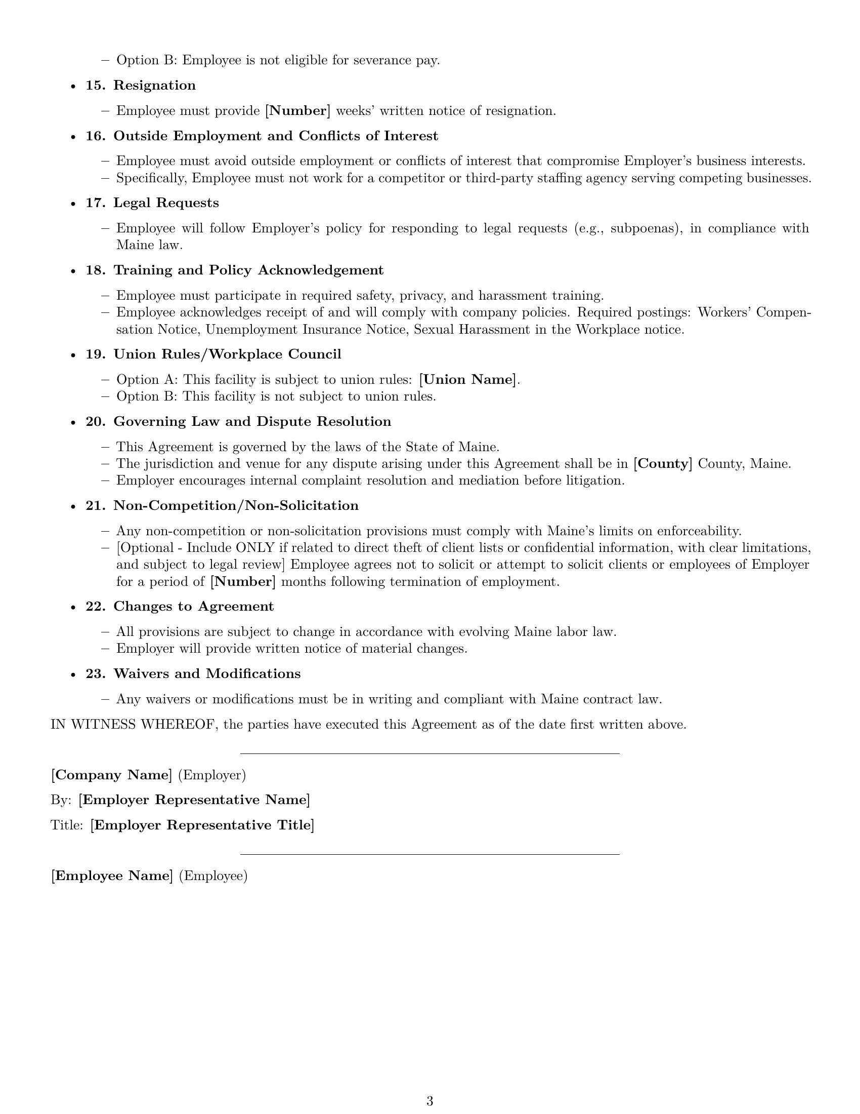 Preview page 3 of Free Maine receptionist employment contract template