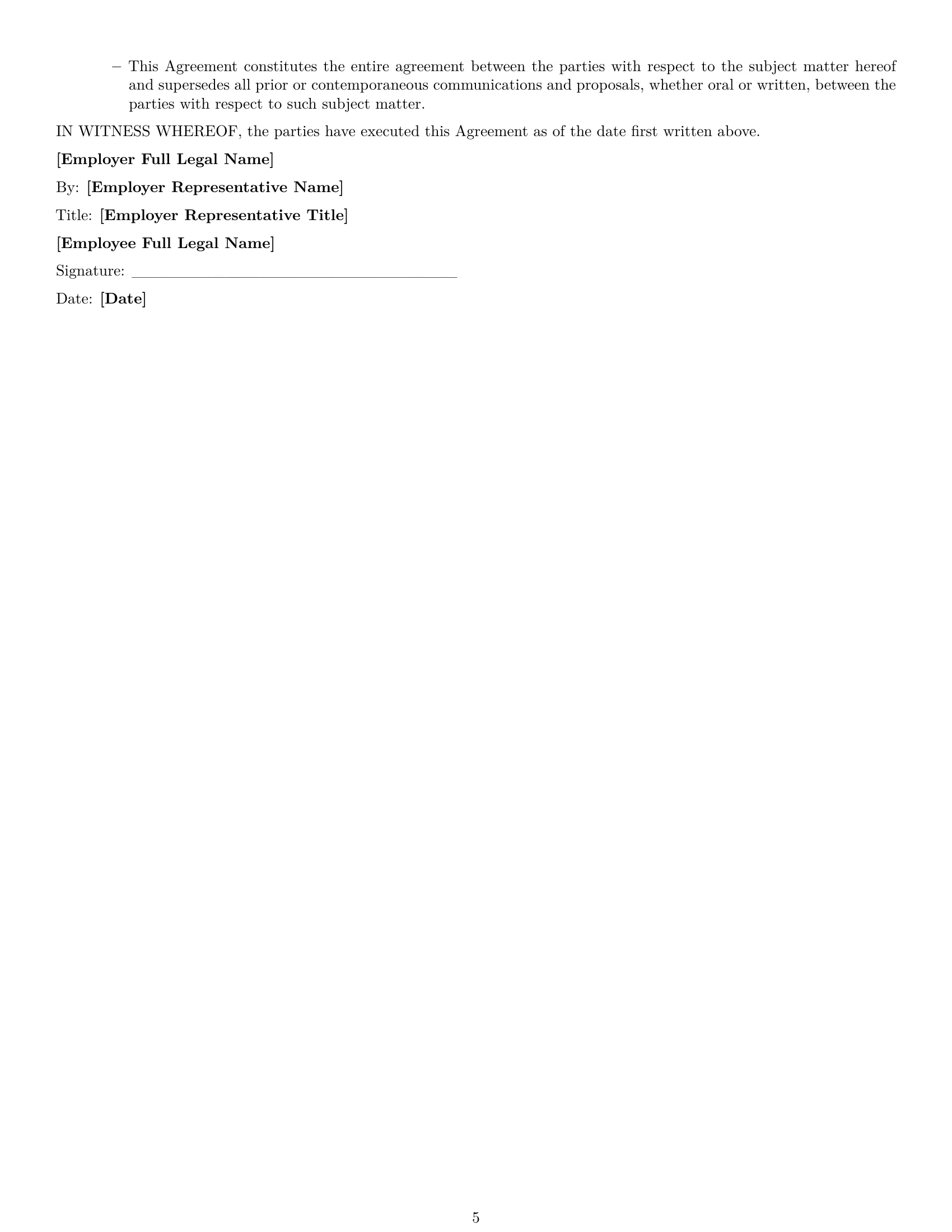 Preview page 5 of Free Massachusetts receptionist employment contract template