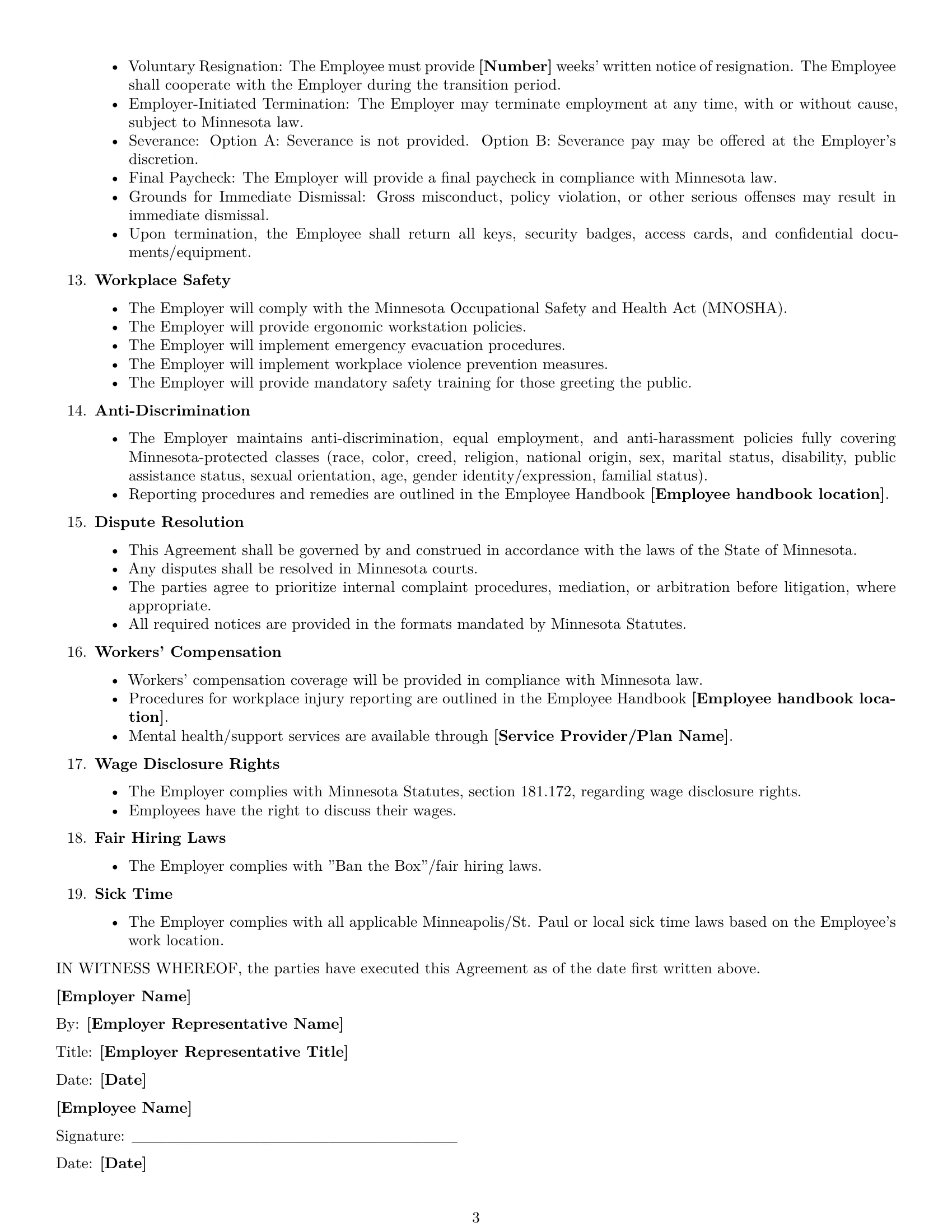 Preview page 3 of Free Minnesota receptionist employment contract template