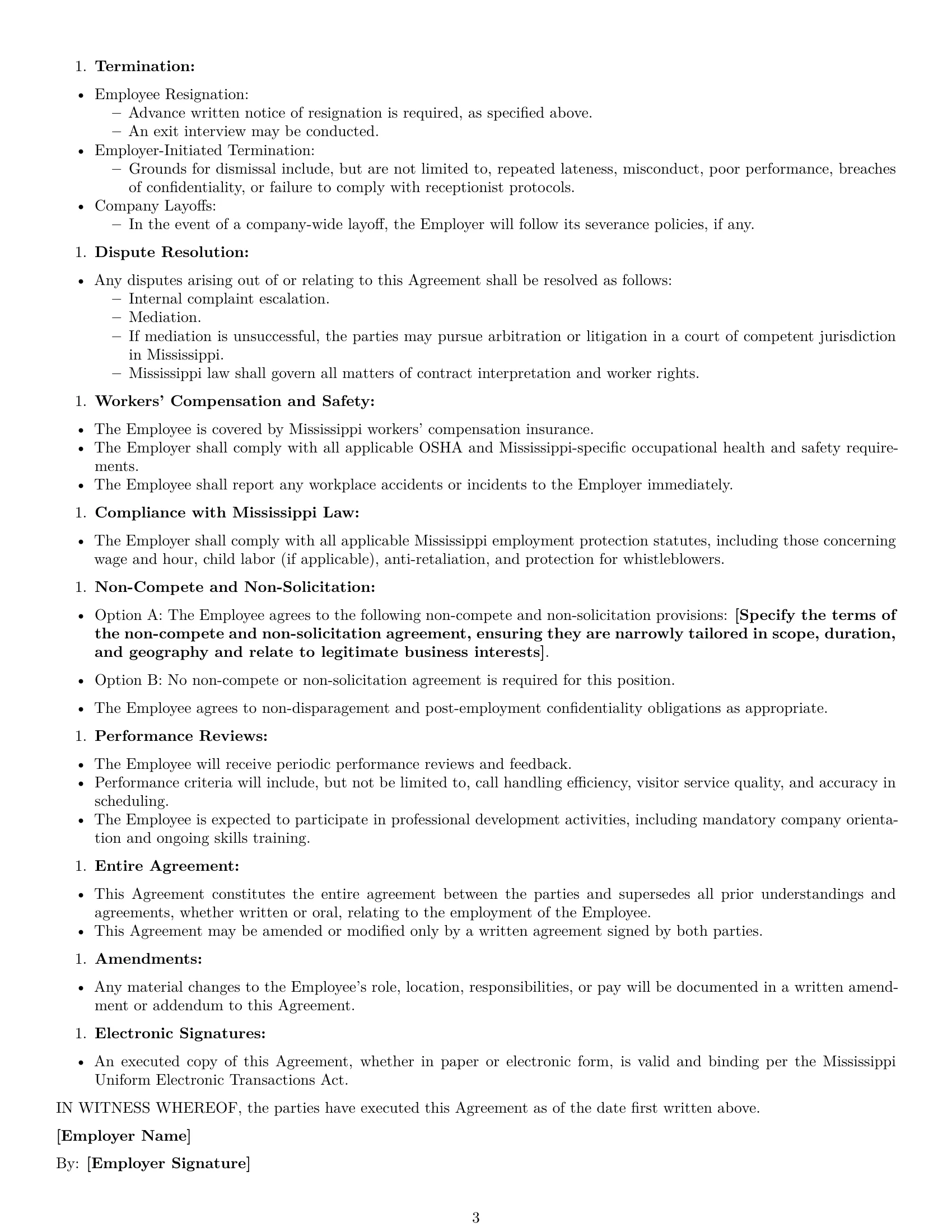 Preview page 3 of Free Mississippi receptionist employment contract template