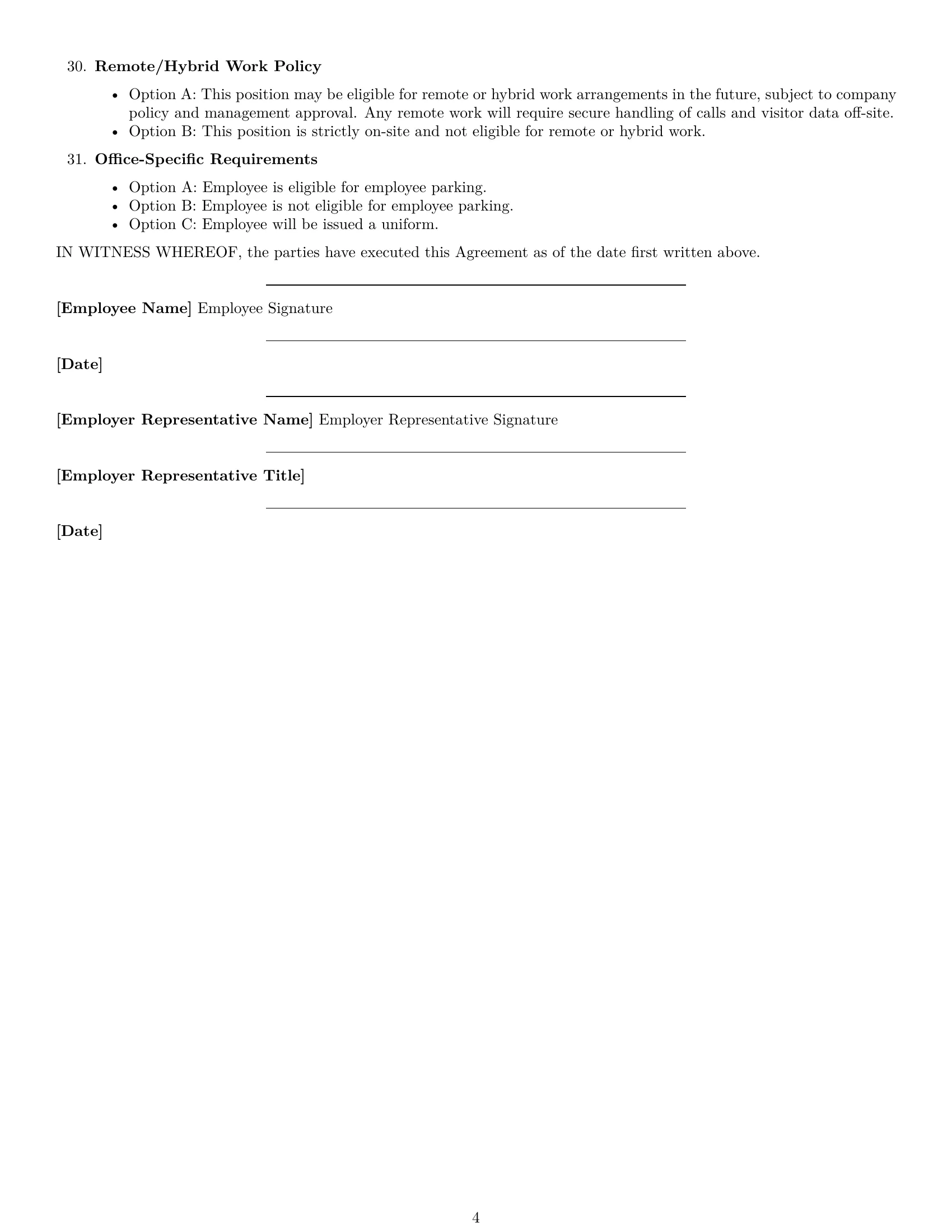 Preview page 4 of Free New Hampshire receptionist employment contract template