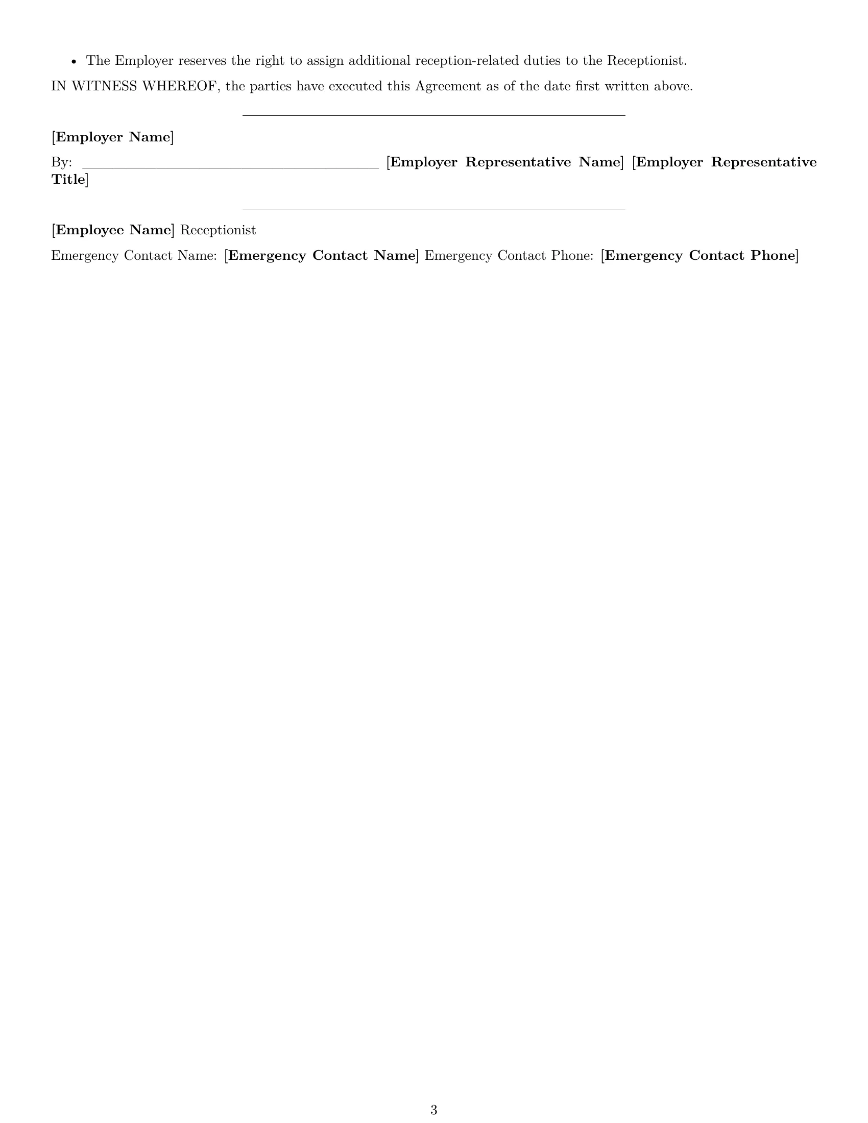 Preview page 3 of Free New Mexico receptionist employment contract template