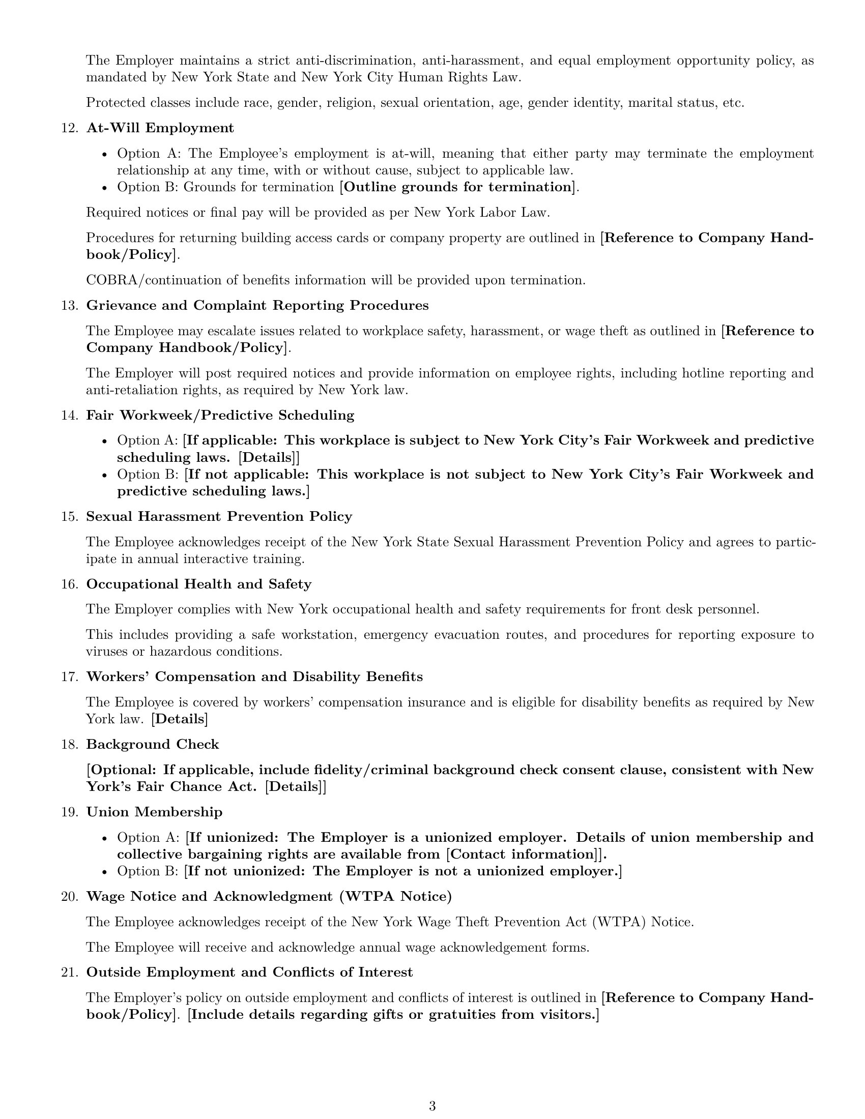 Preview page 3 of Free New York receptionist employment contract template