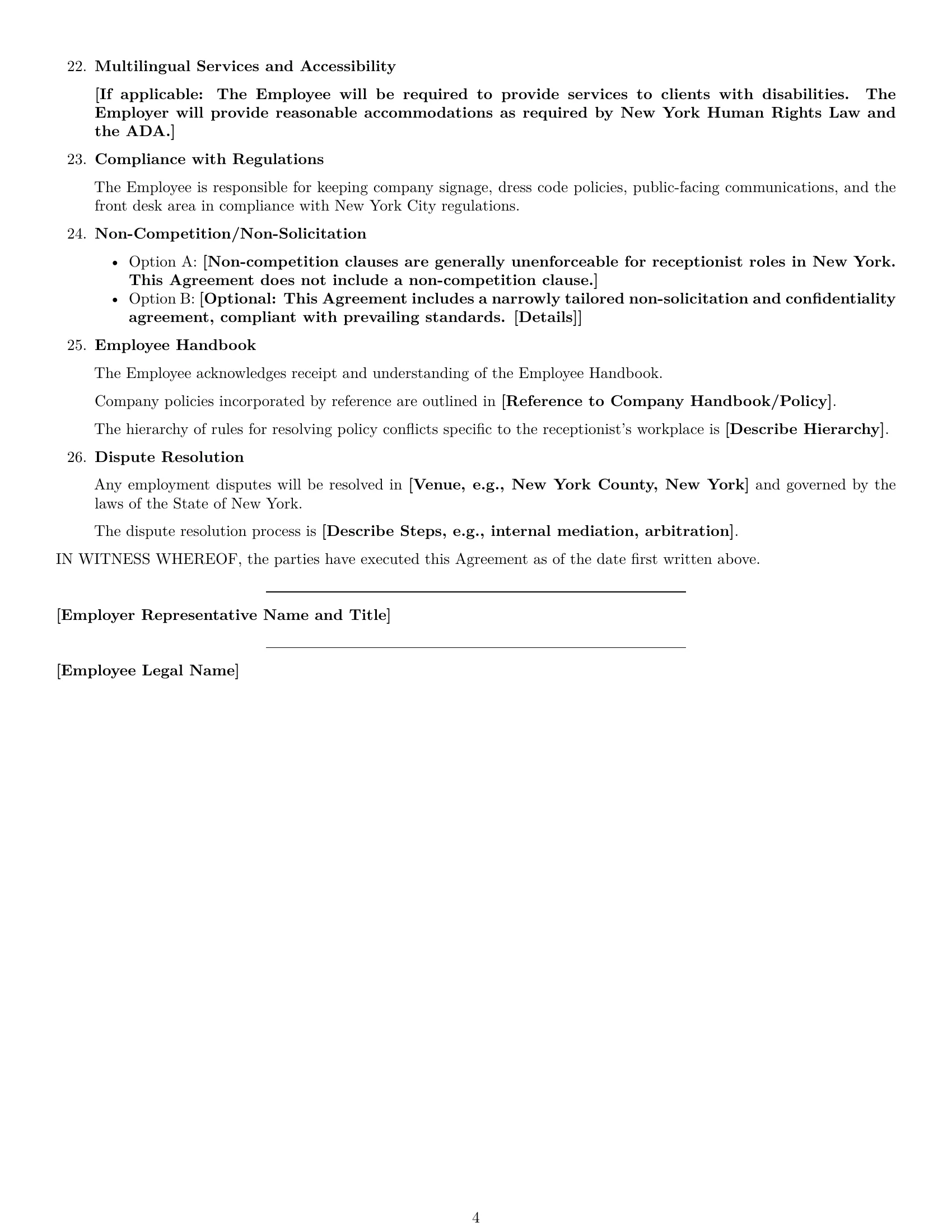 Preview page 4 of Free New York receptionist employment contract template