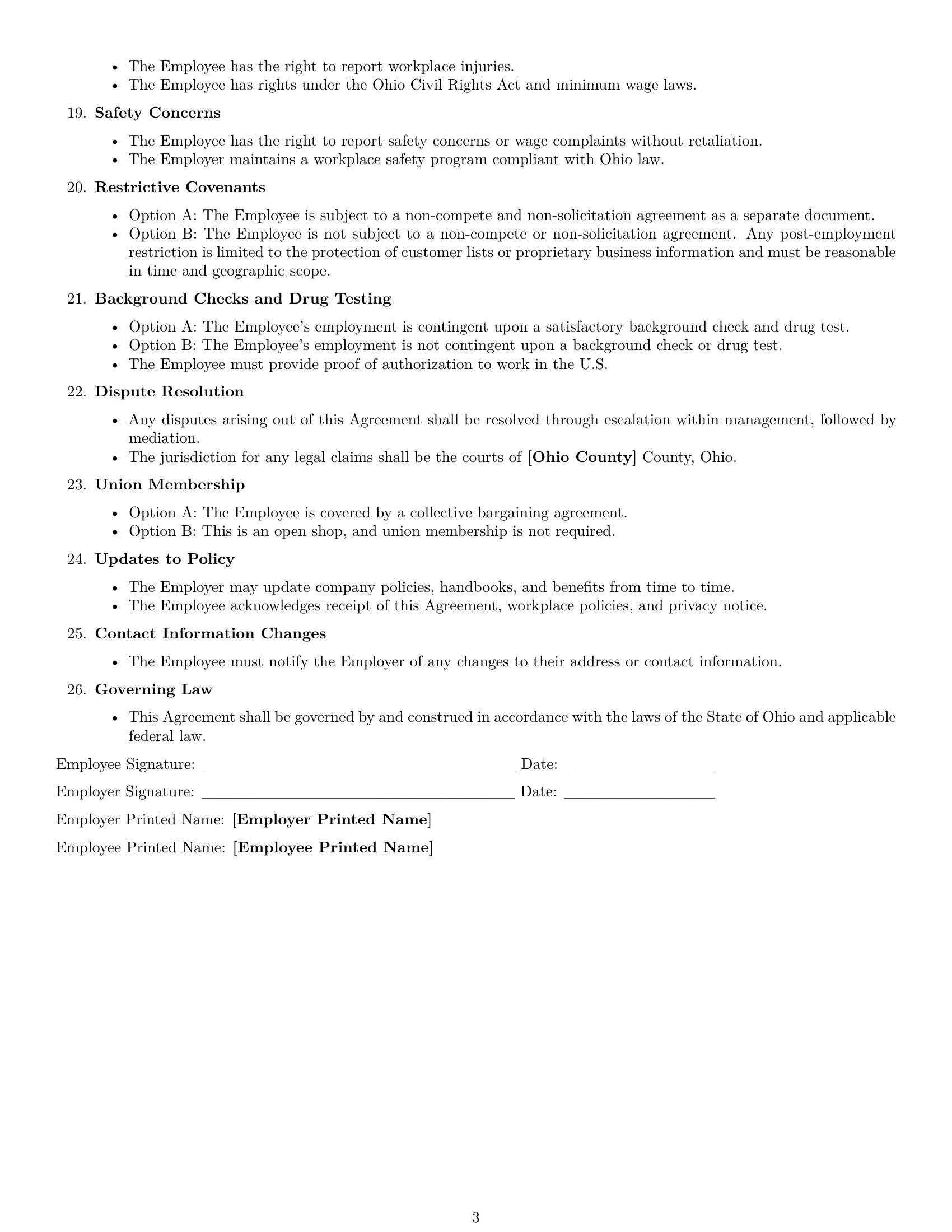 Preview page 3 of Free Ohio receptionist employment contract template