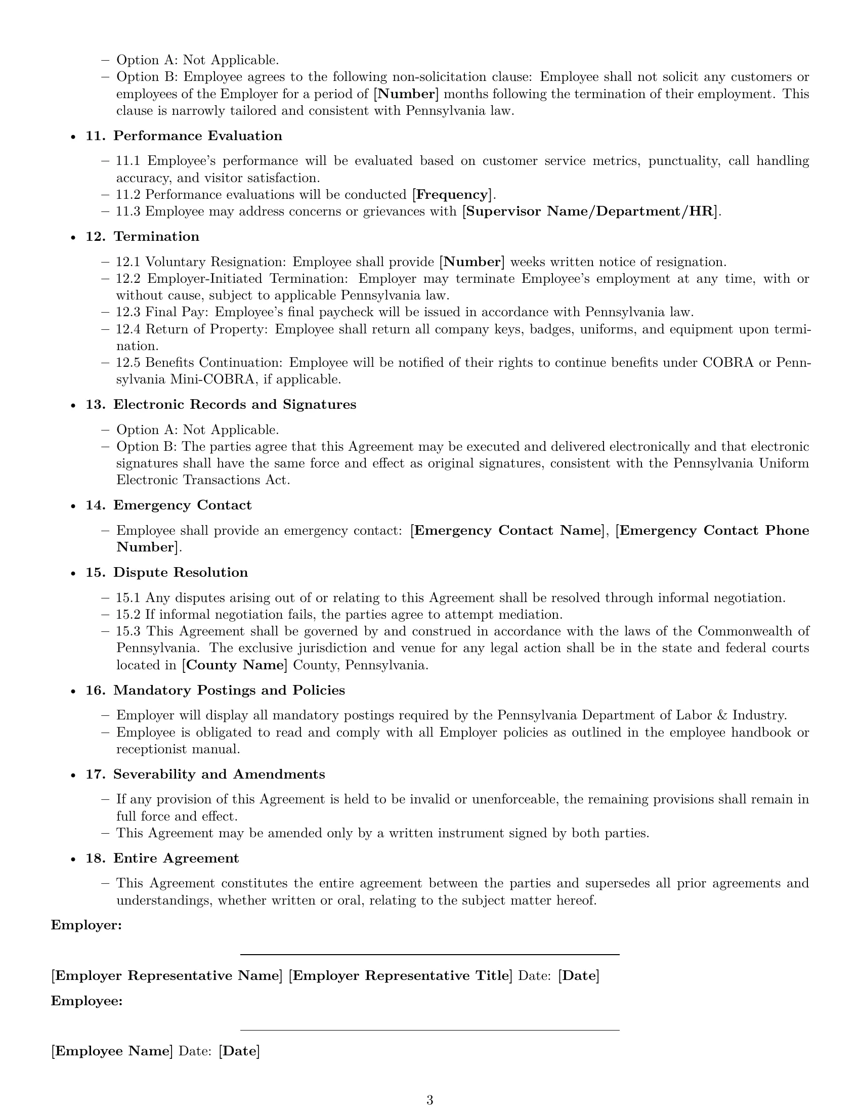 Preview page 3 of Free Pennsylvania receptionist employment contract template