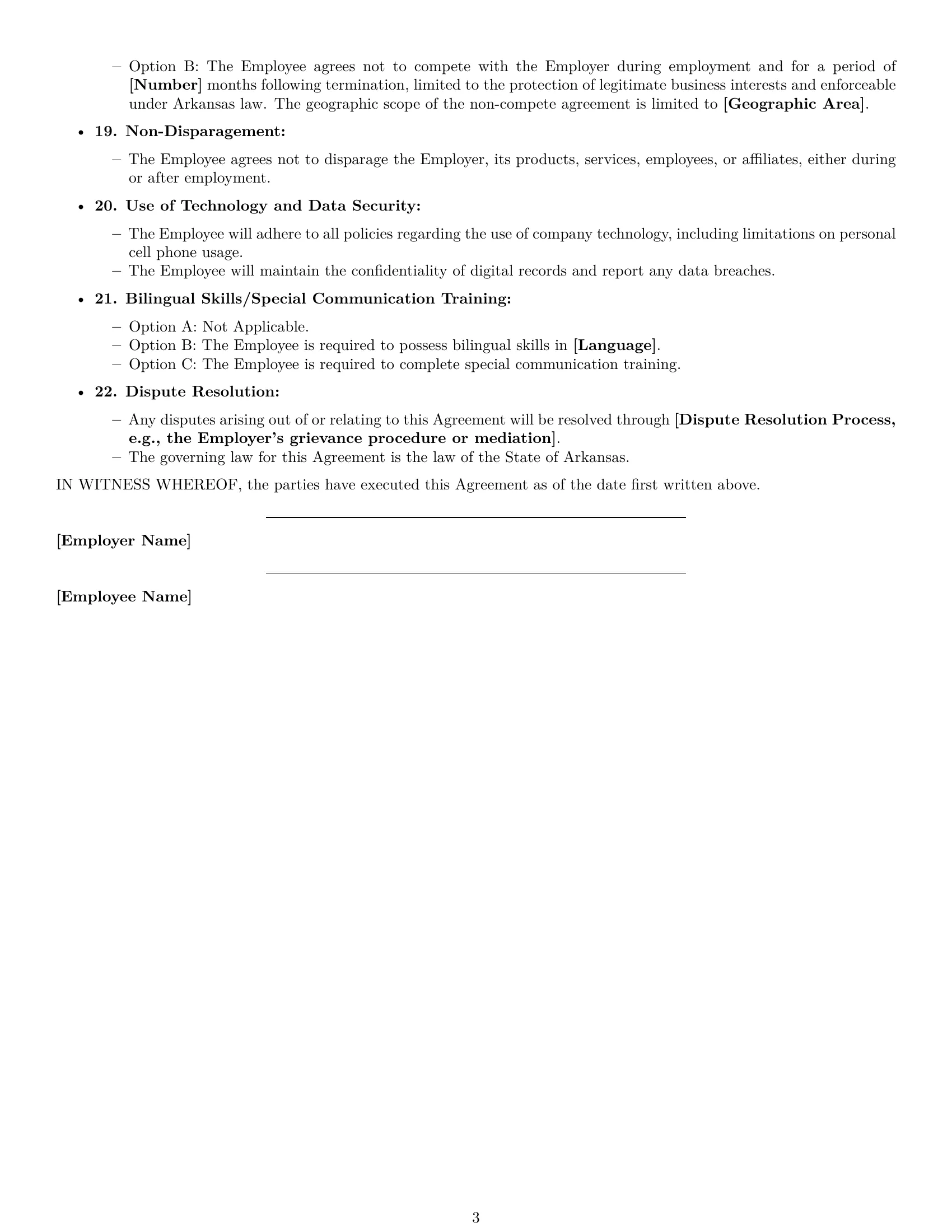 Preview page 3 of Free Arkansas receptionist employment contract template