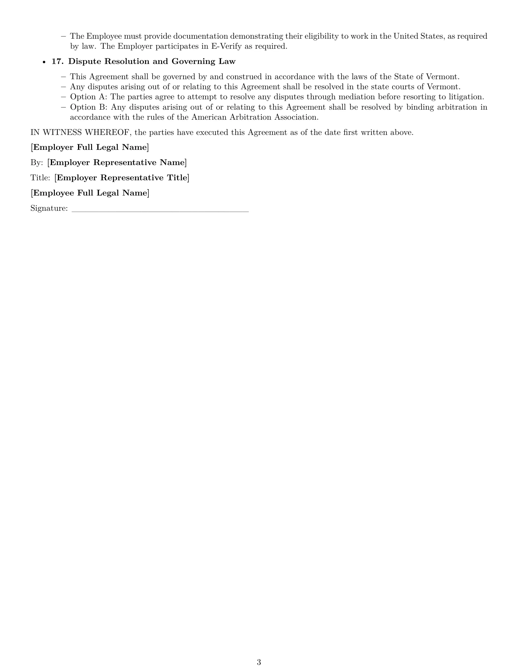 Preview page 3 of Free Vermont receptionist employment contract template
