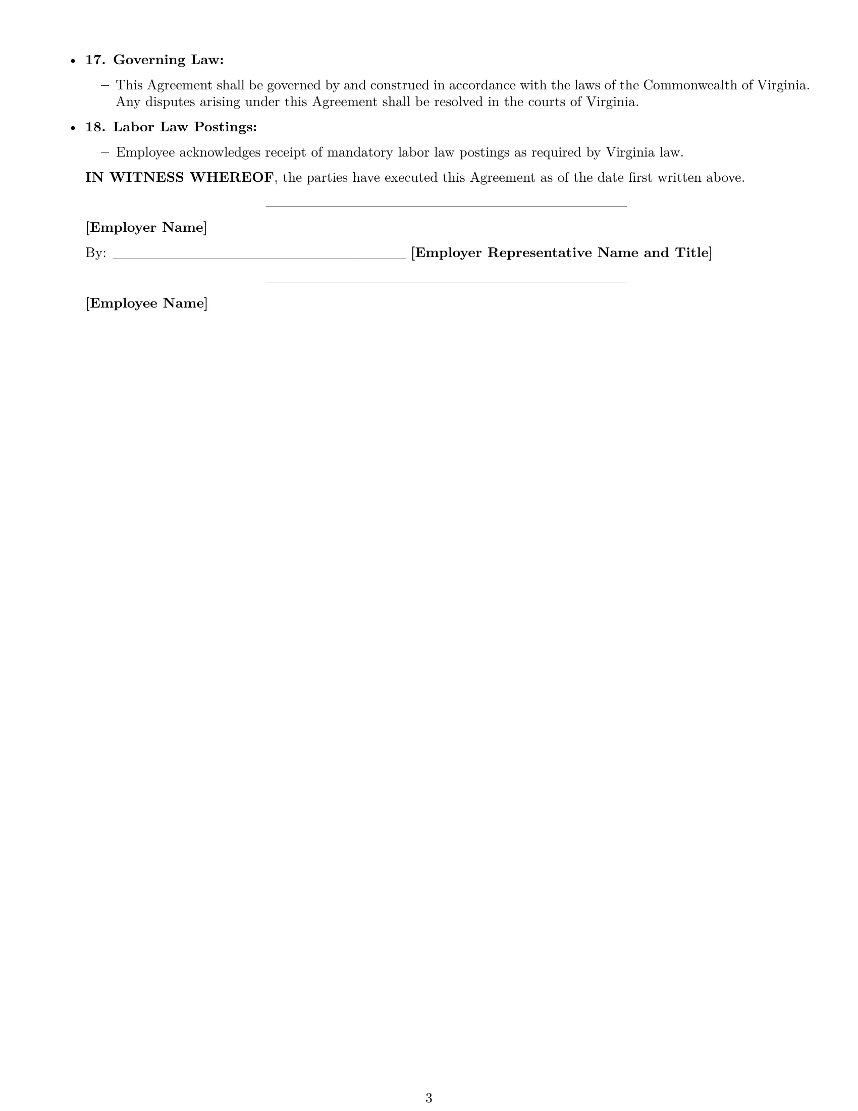 Preview page 3 of Free Virginia receptionist employment contract template