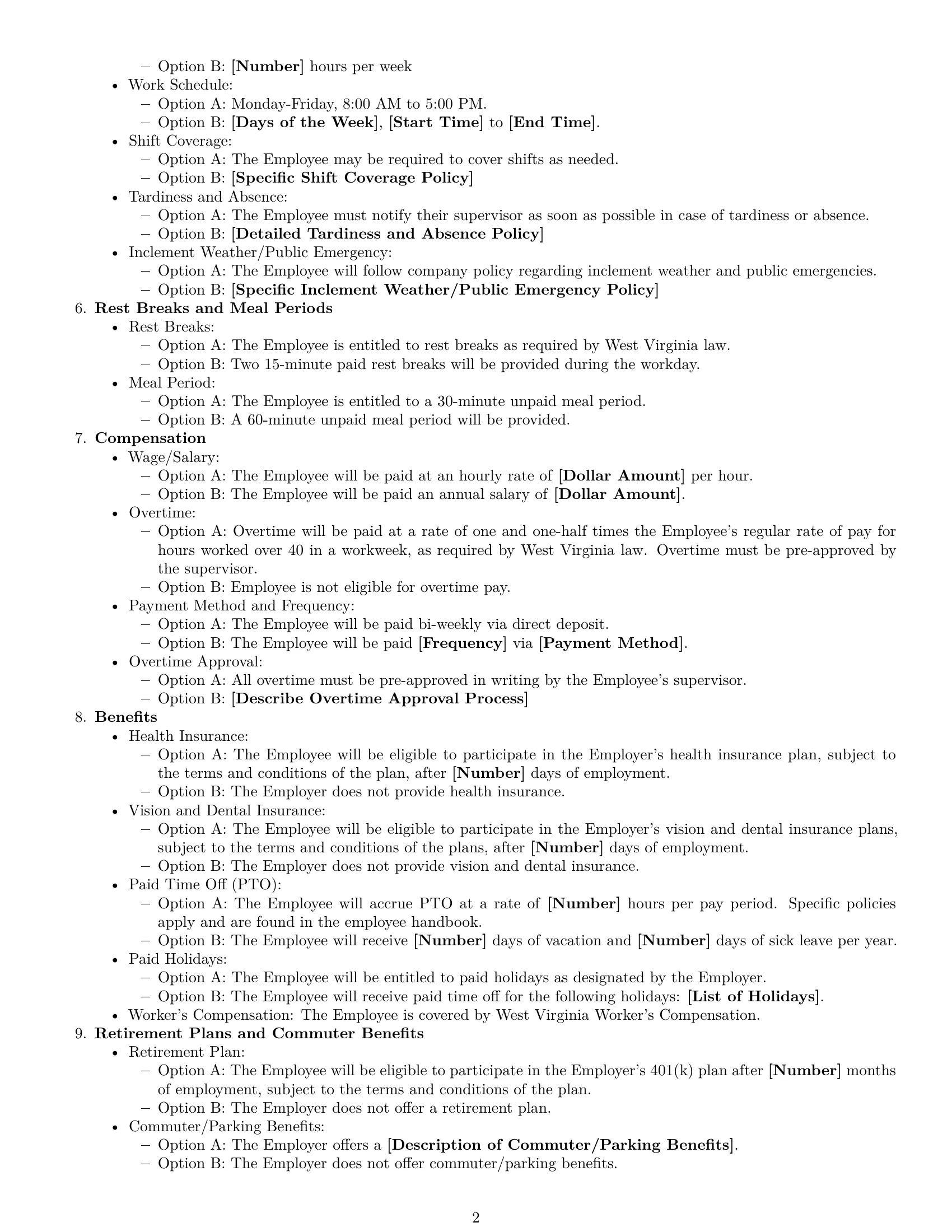 Preview page 2 of Free West Virginia receptionist employment contract template