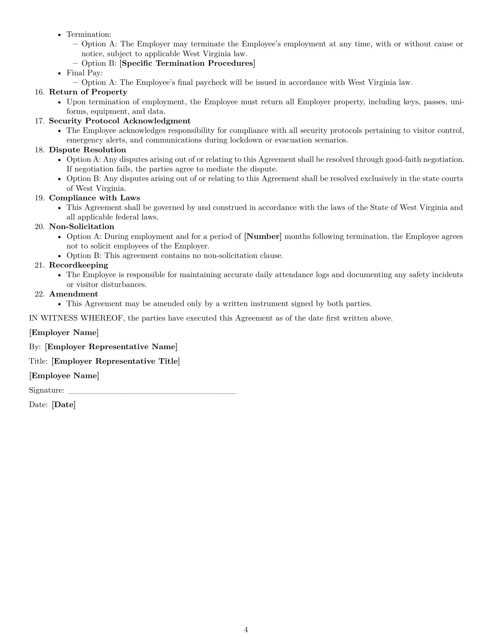 Preview page 4 of Free West Virginia receptionist employment contract template
