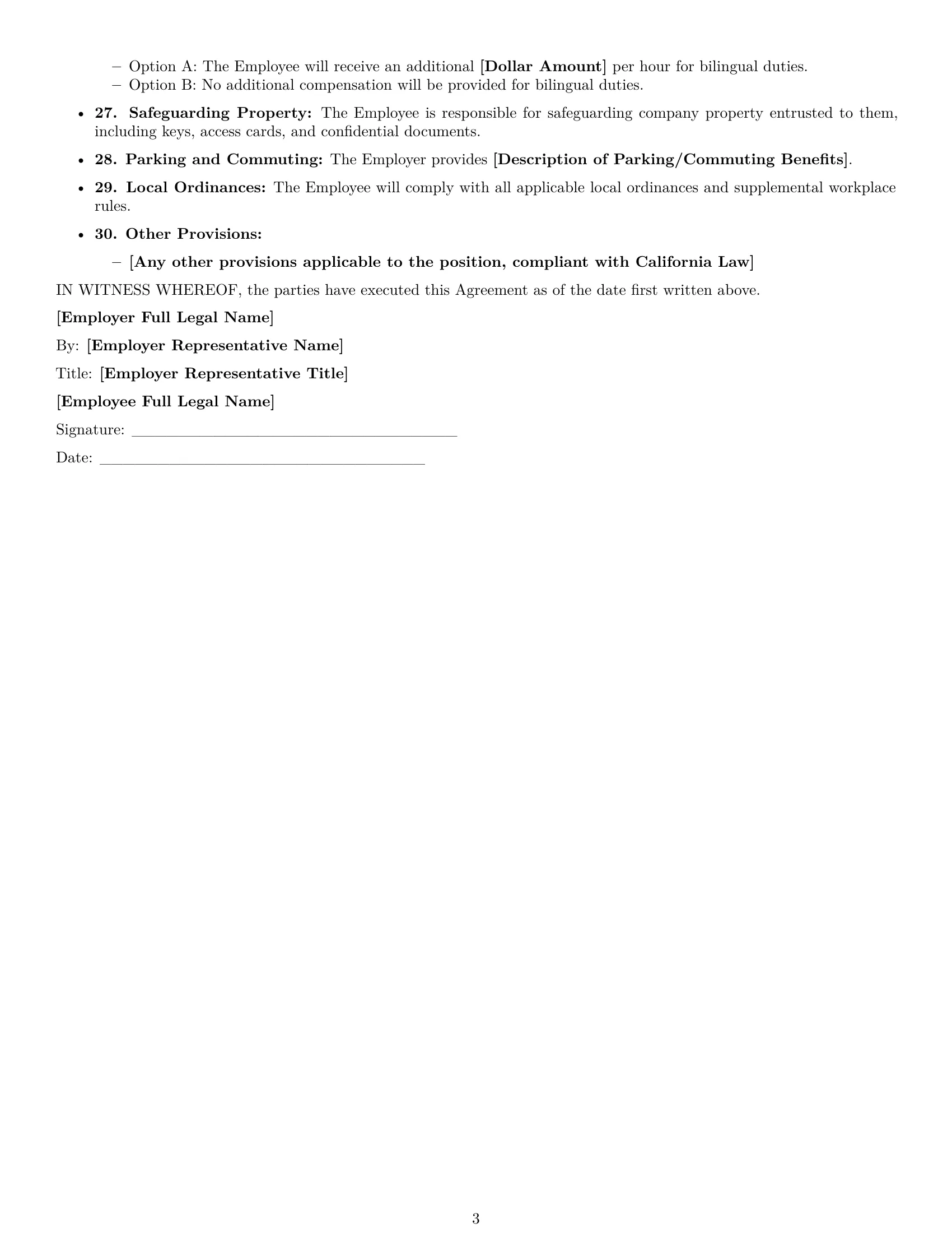 Preview page 3 of Free California receptionist employment contract template