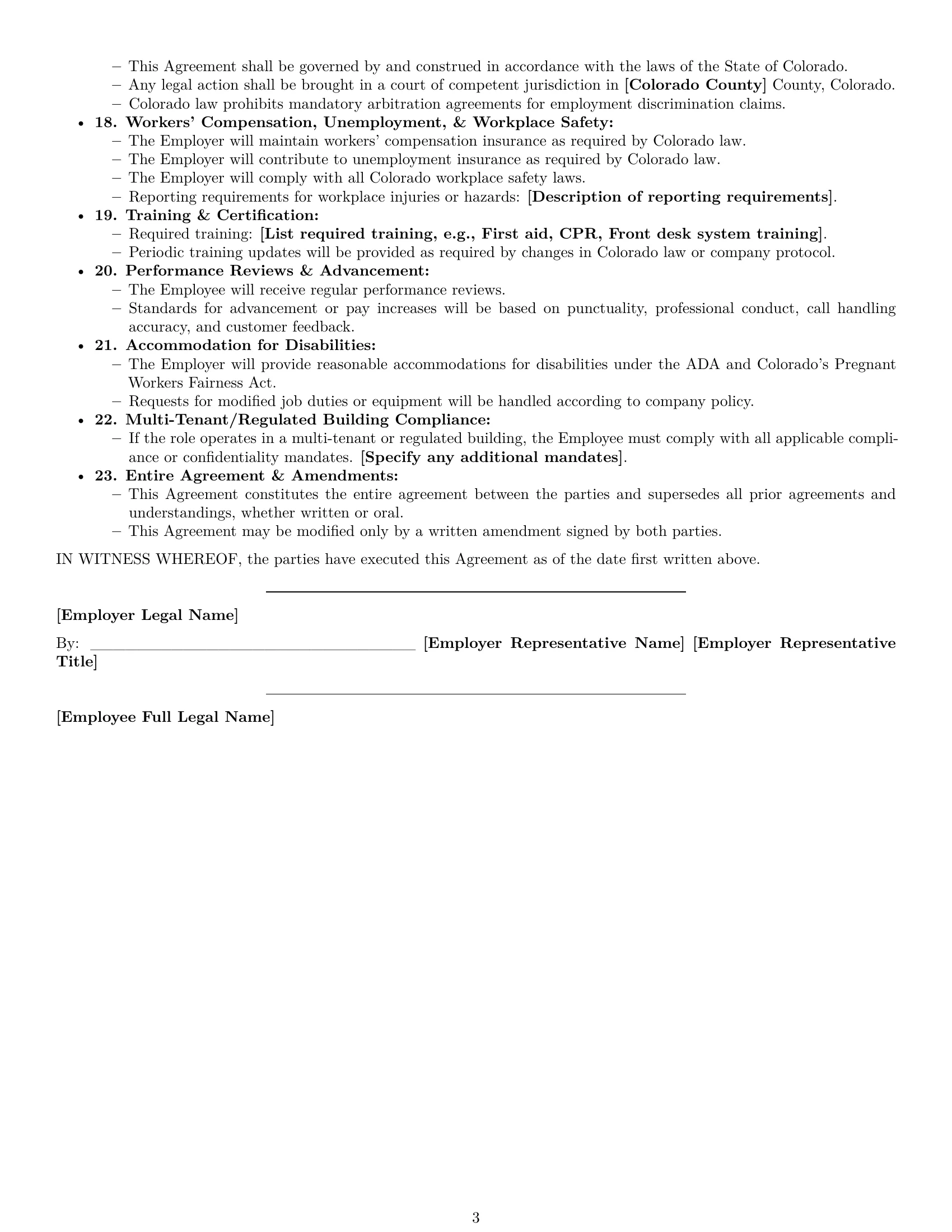 Preview page 3 of Free Colorado receptionist employment contract template
