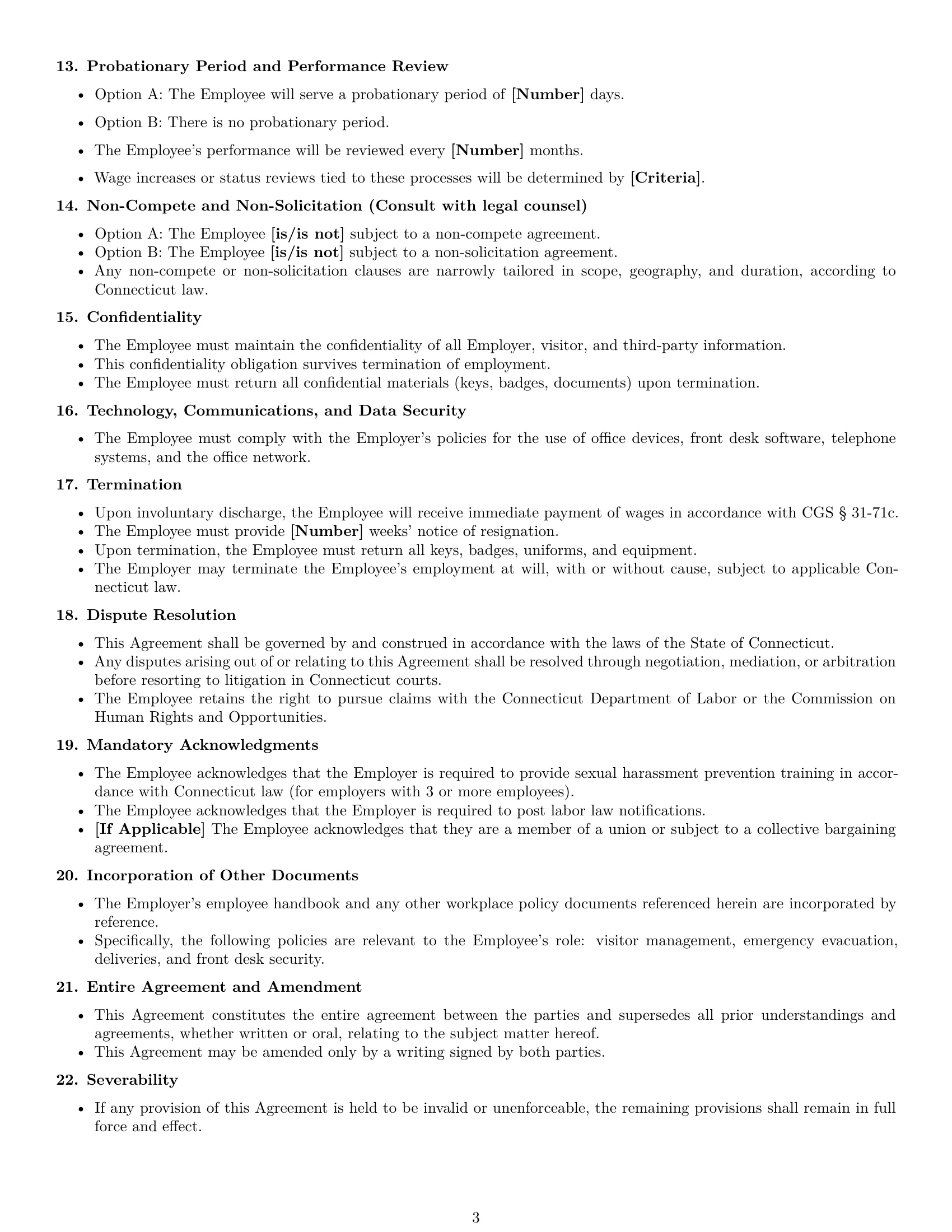 Preview page 3 of Free Connecticut receptionist employment contract template
