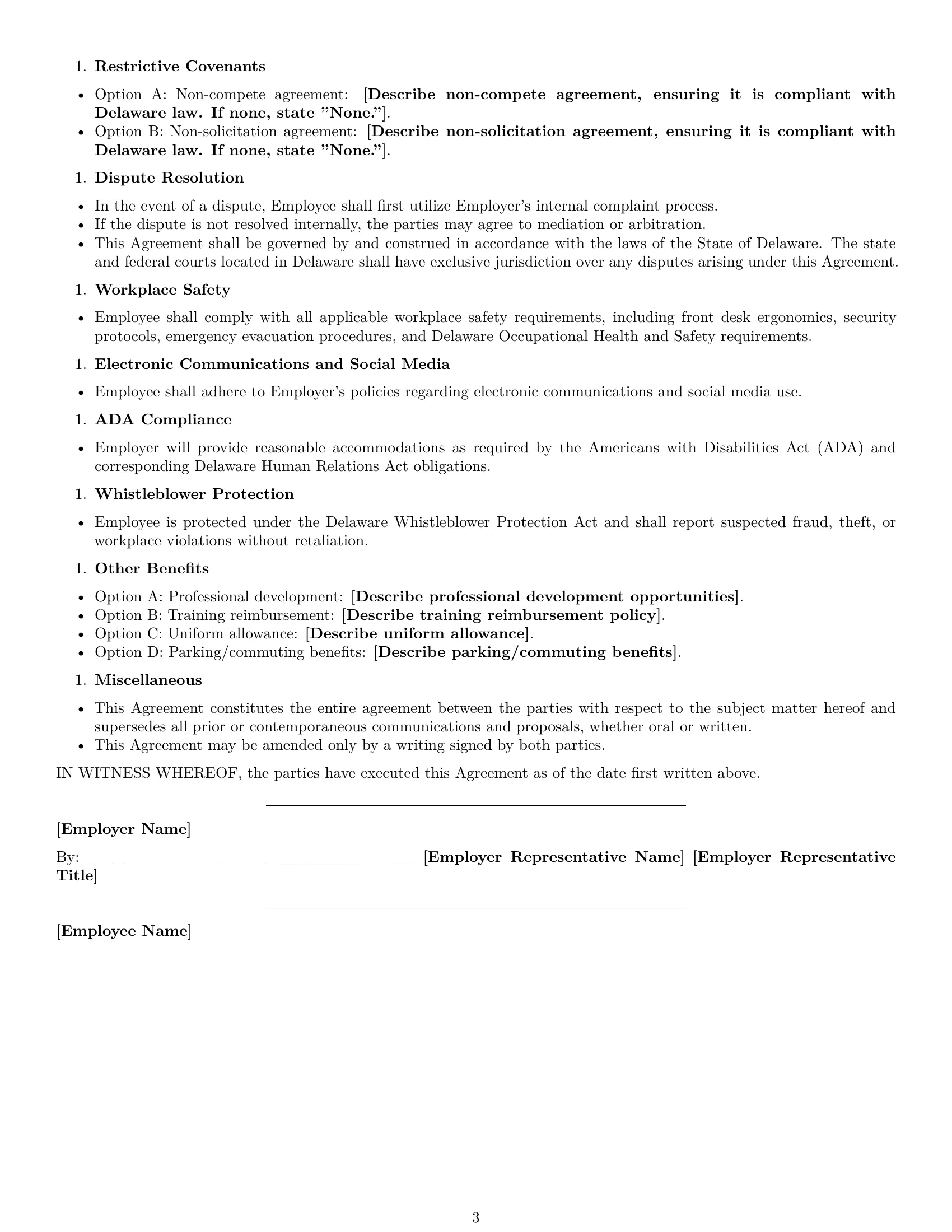 Preview page 3 of Free Delaware receptionist employment contract template