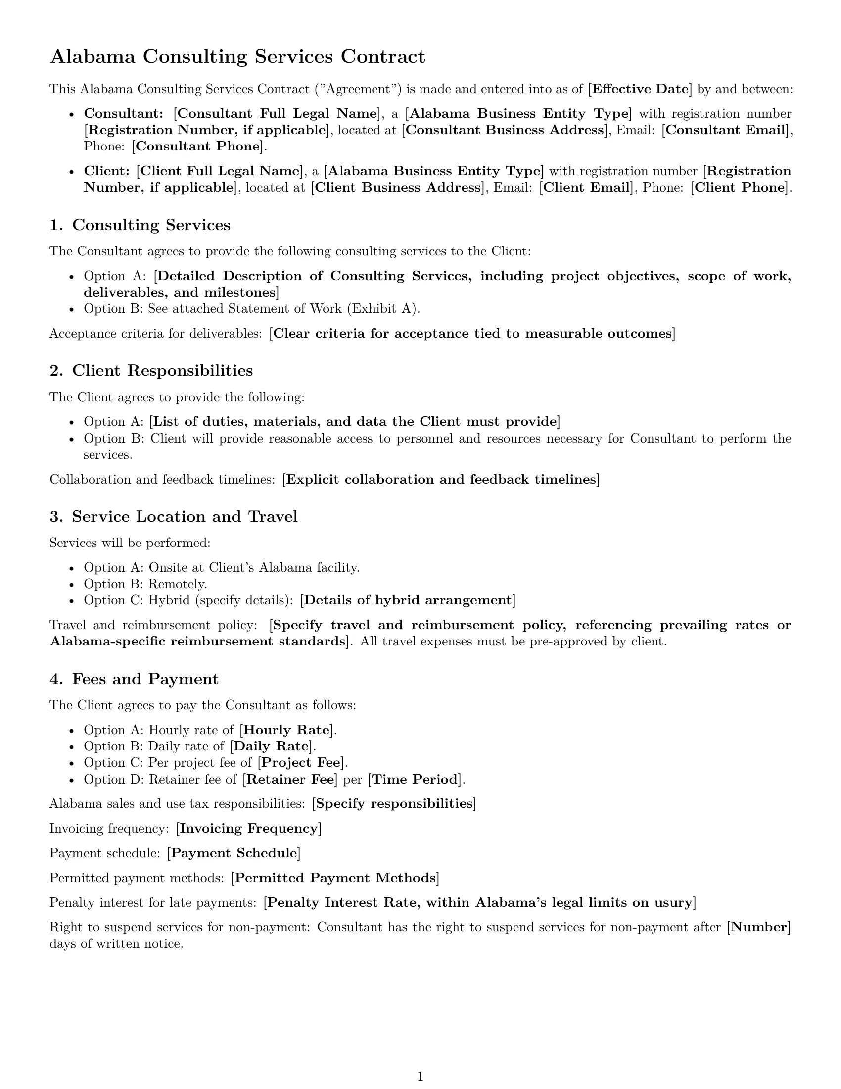 Preview page 1 of Free Alabama consulting service contract template