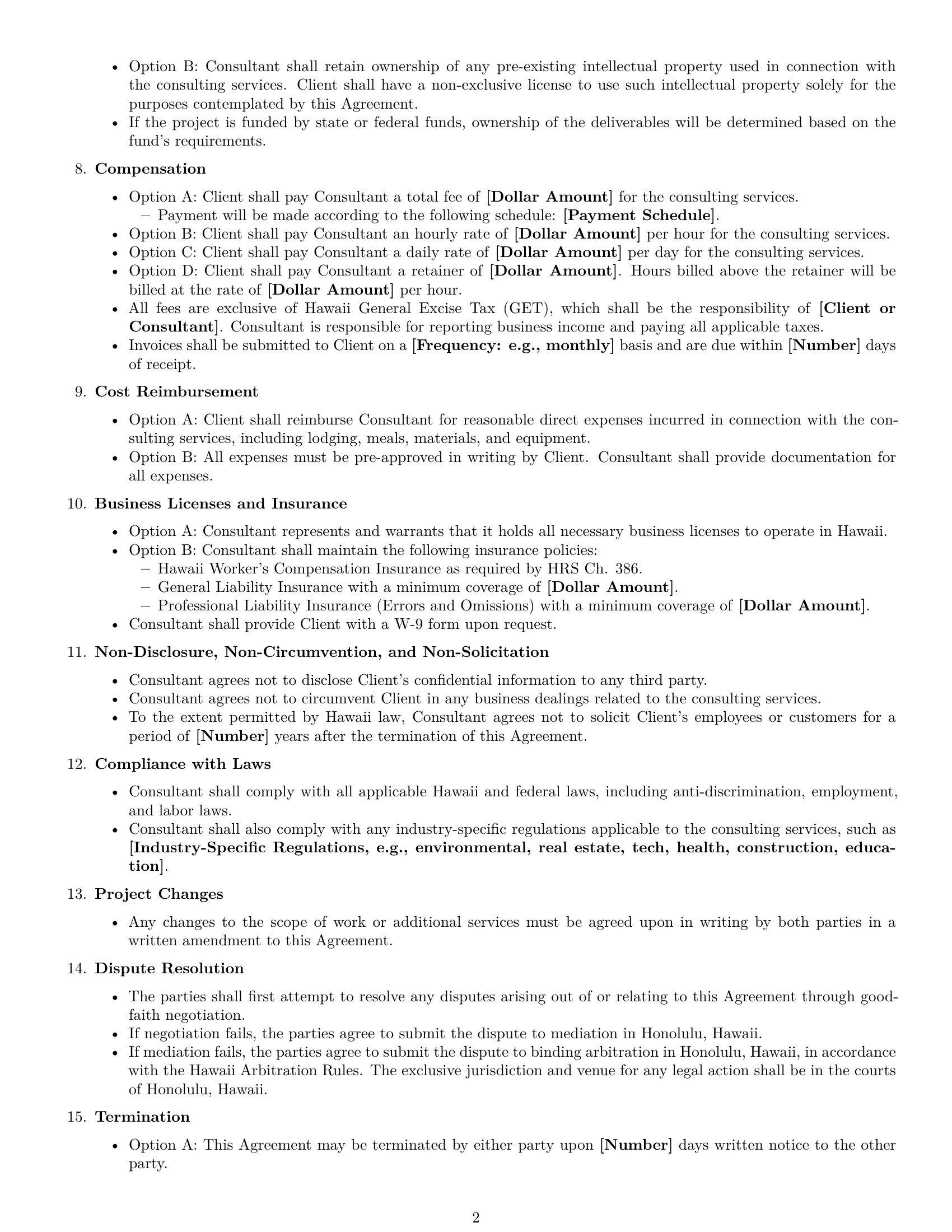 Preview page 2 of Free Hawaii consulting service contract template