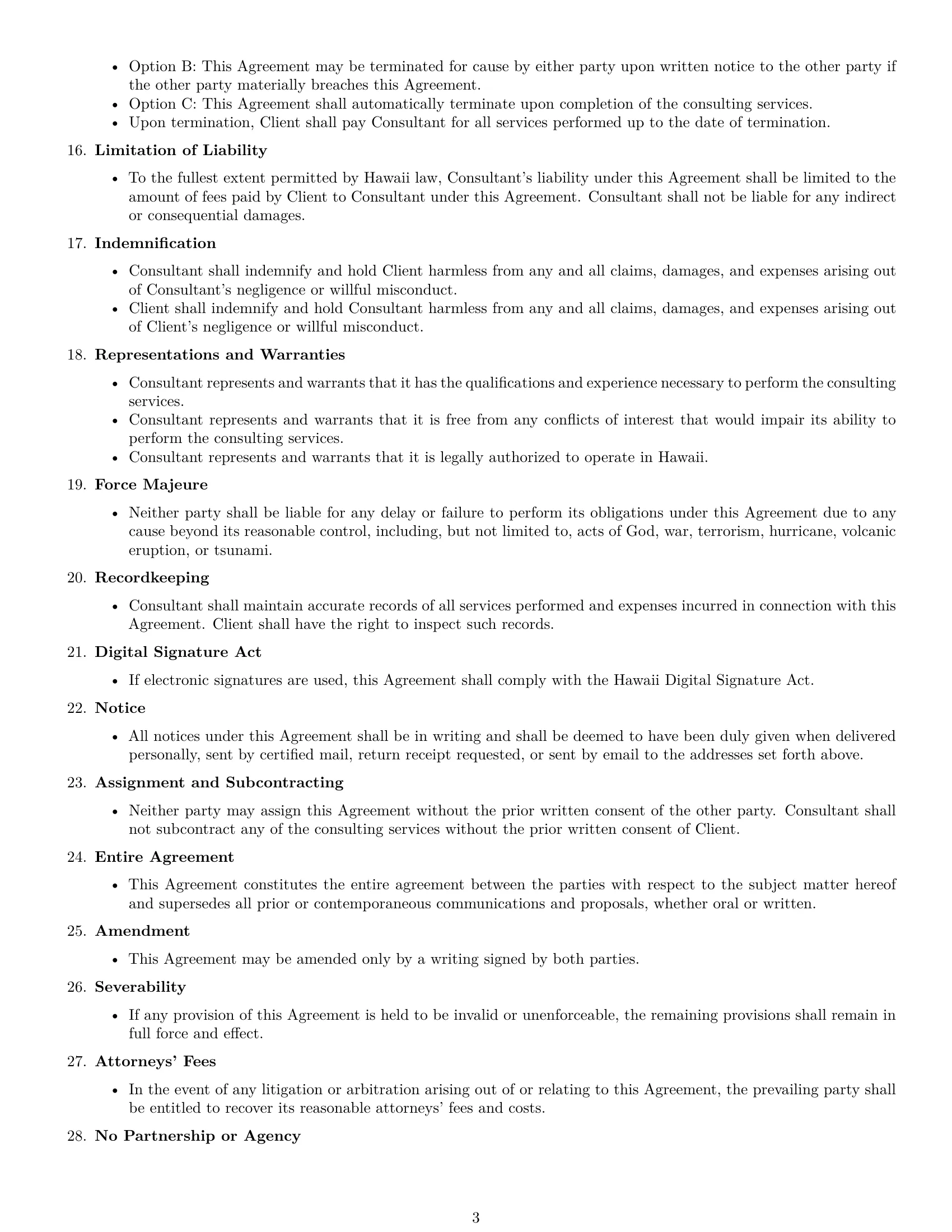 Preview page 3 of Free Hawaii consulting service contract template