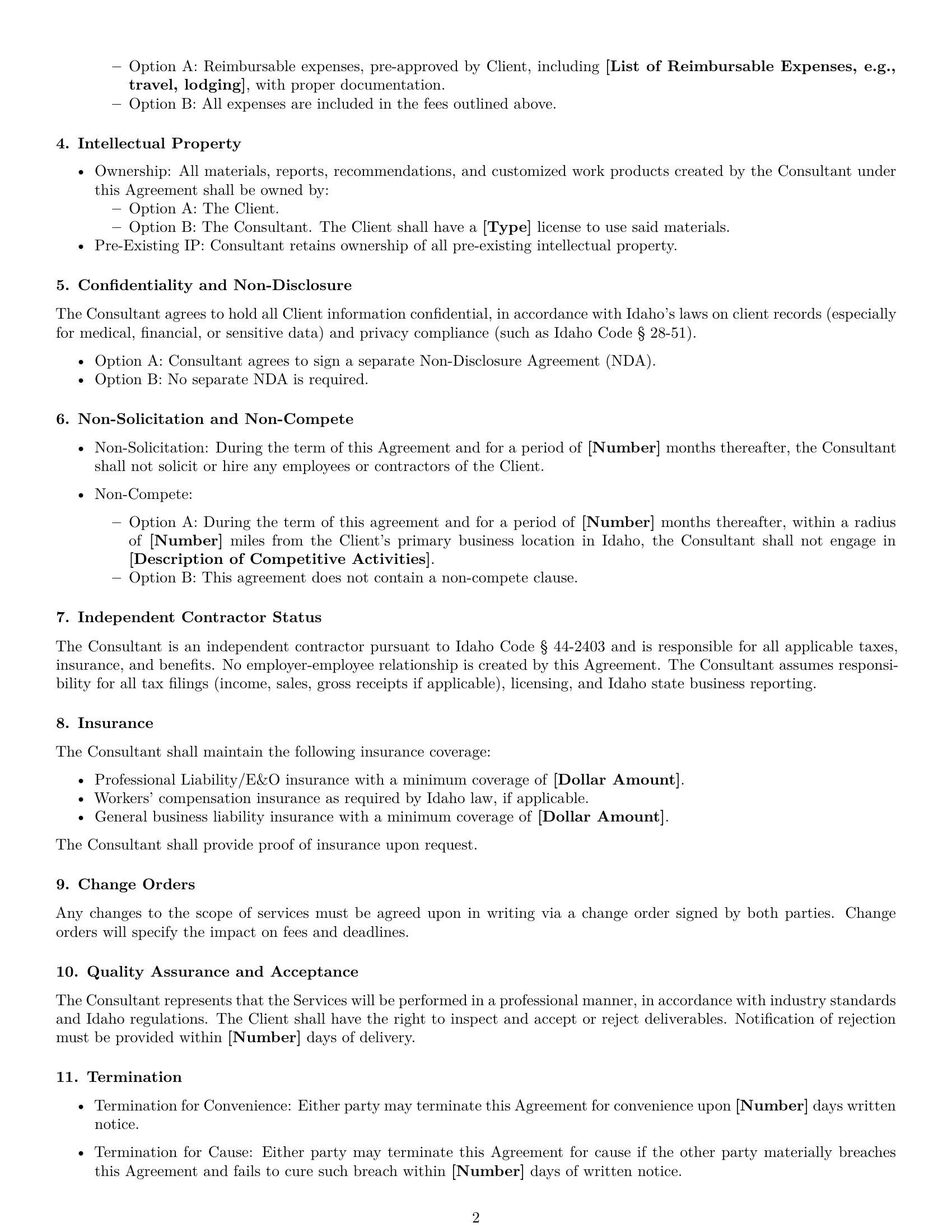 Preview page 2 of Free Idaho consulting service contract template