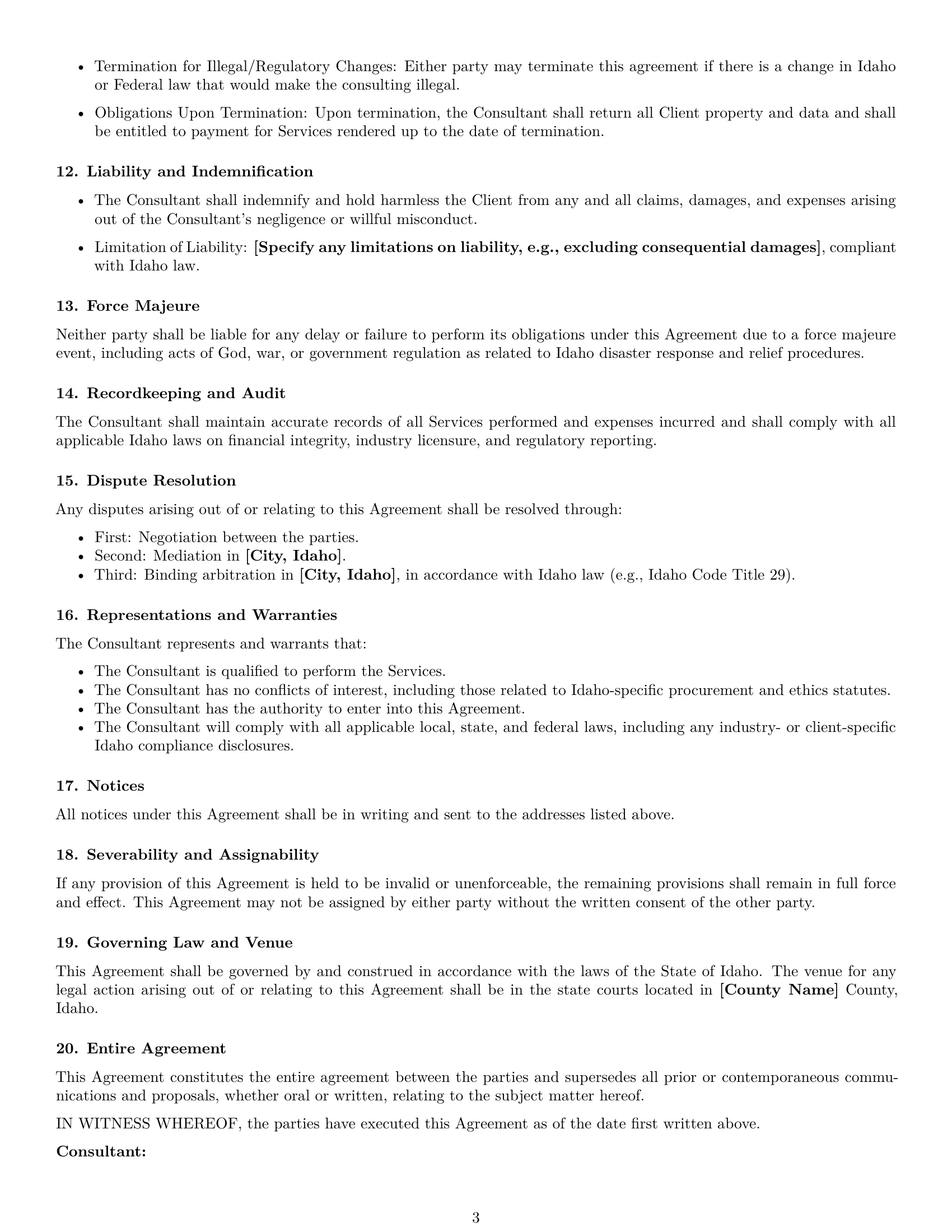 Preview page 3 of Free Idaho consulting service contract template