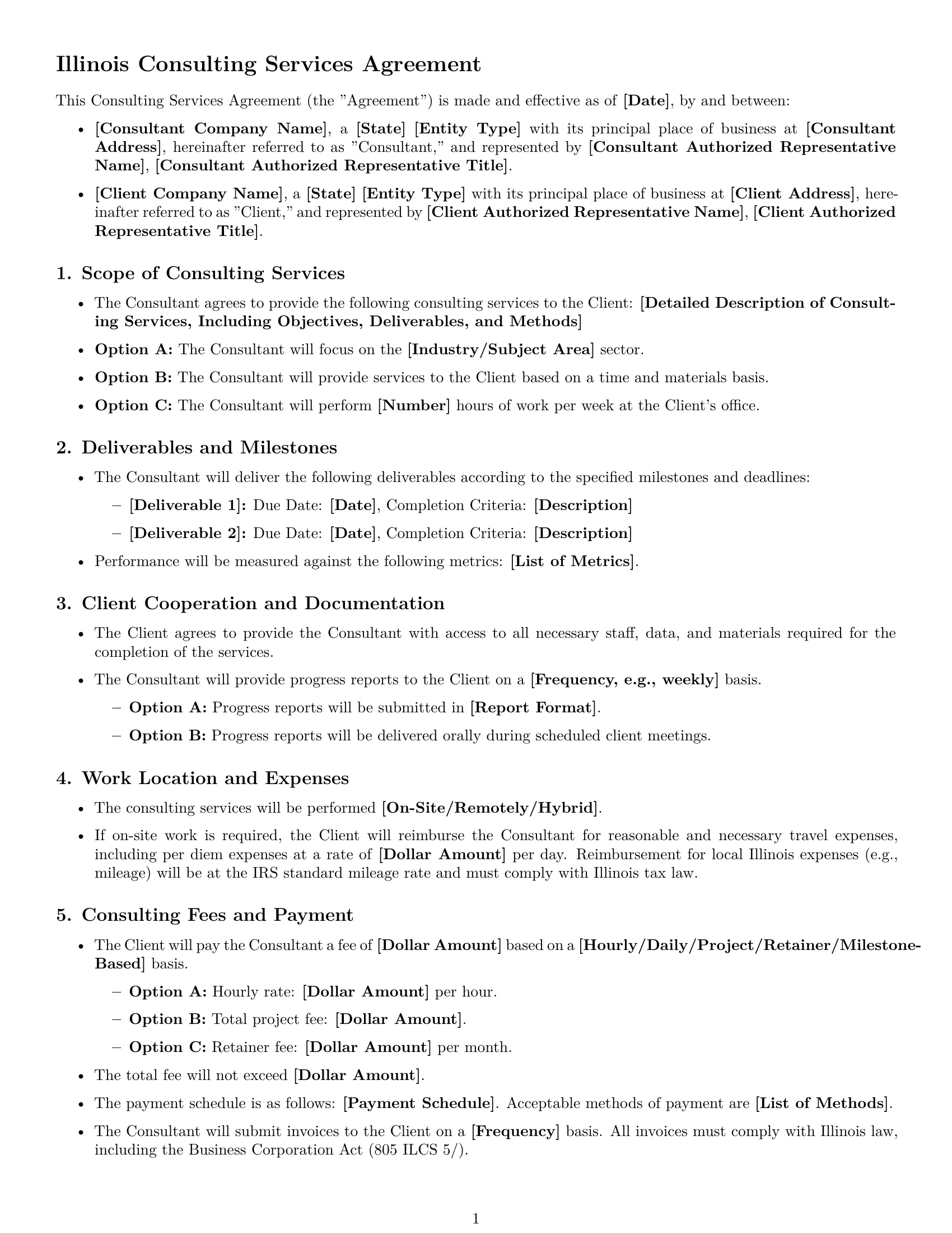 Preview page 1 of Free Illinois consulting service contract template