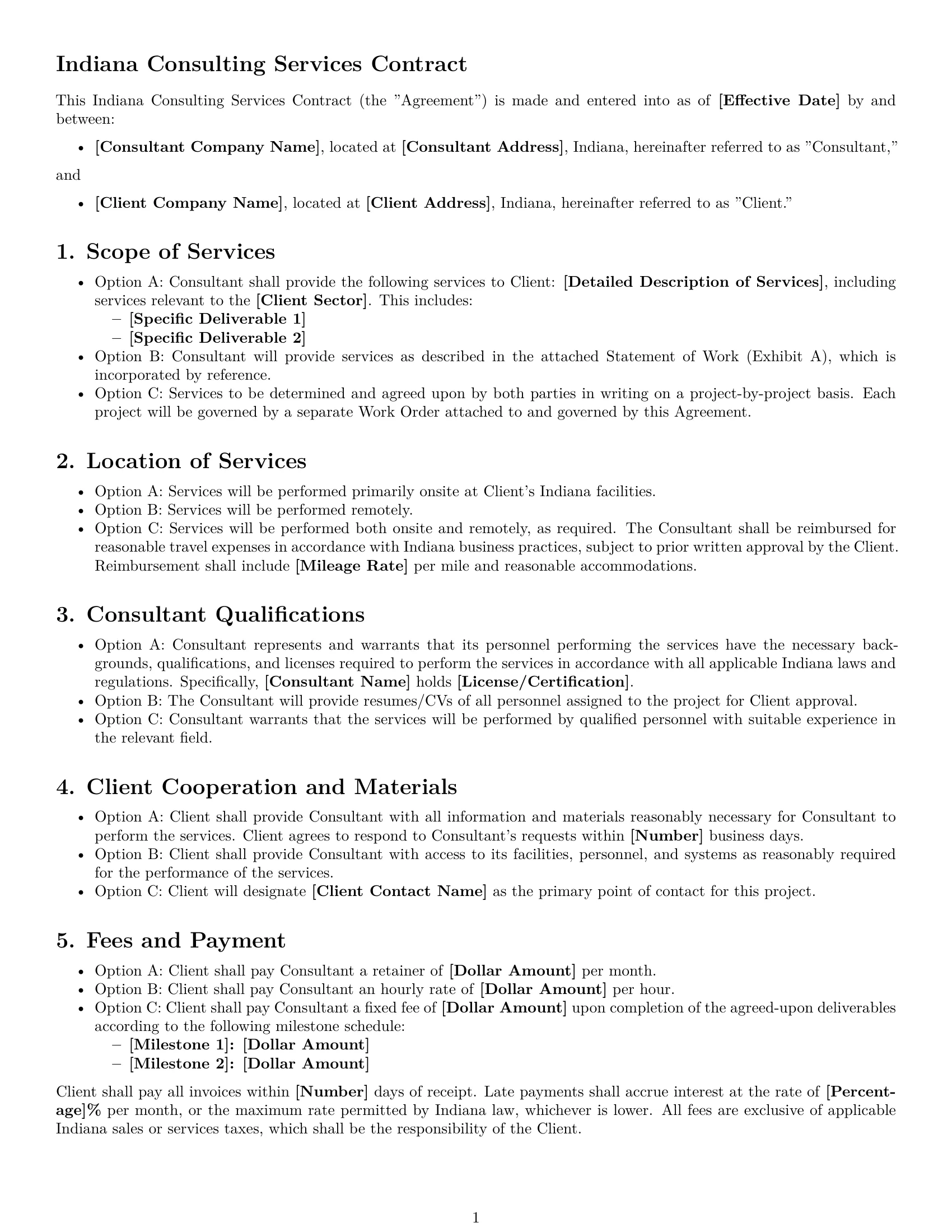 Preview page 1 of Free Indiana consulting service contract template