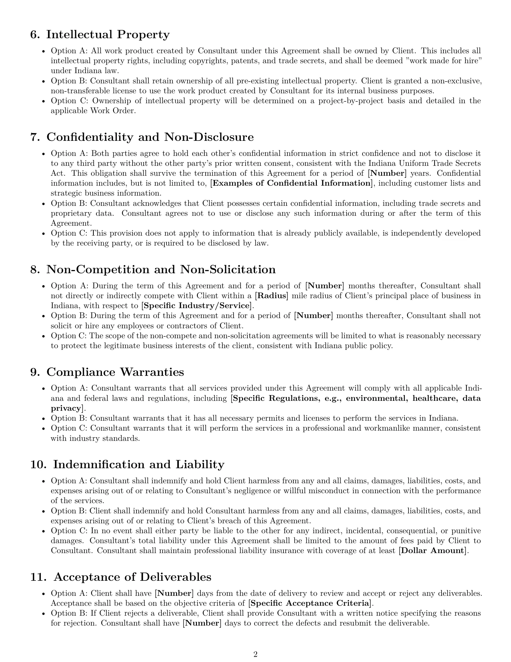 Preview page 2 of Free Indiana consulting service contract template
