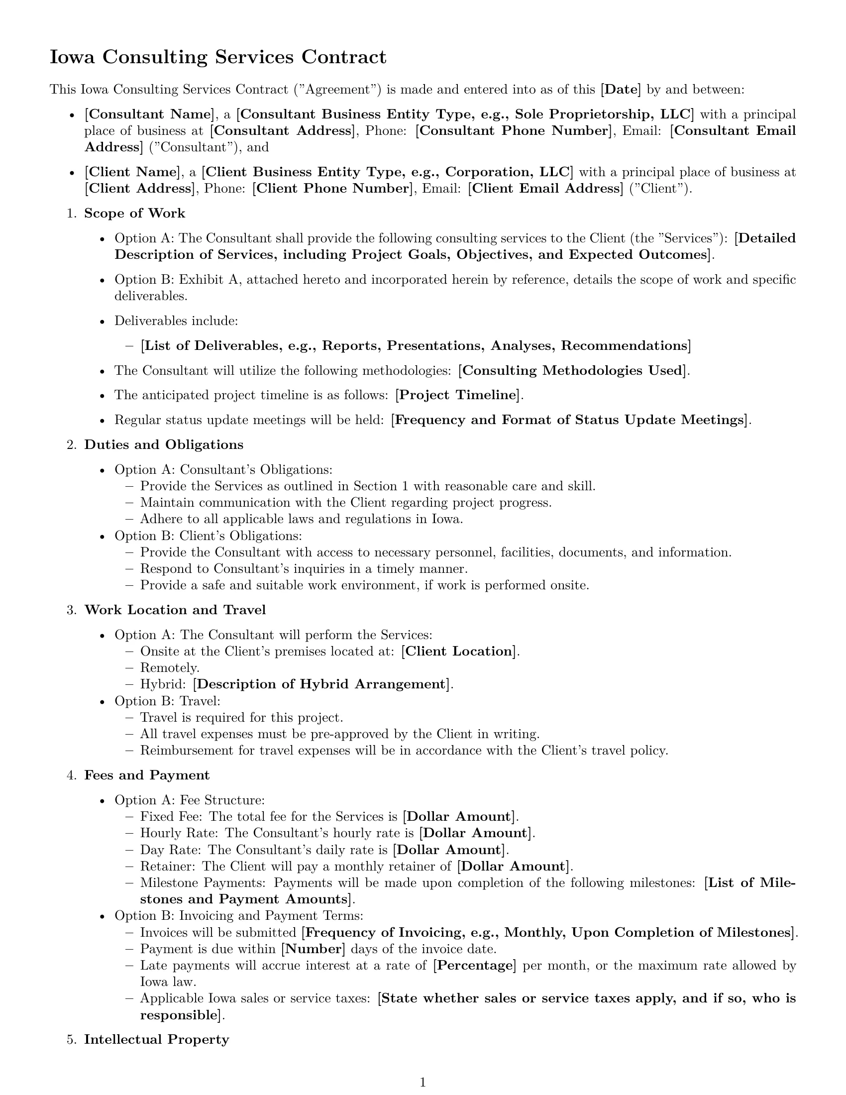 Preview page 1 of Free Iowa consulting service contract template