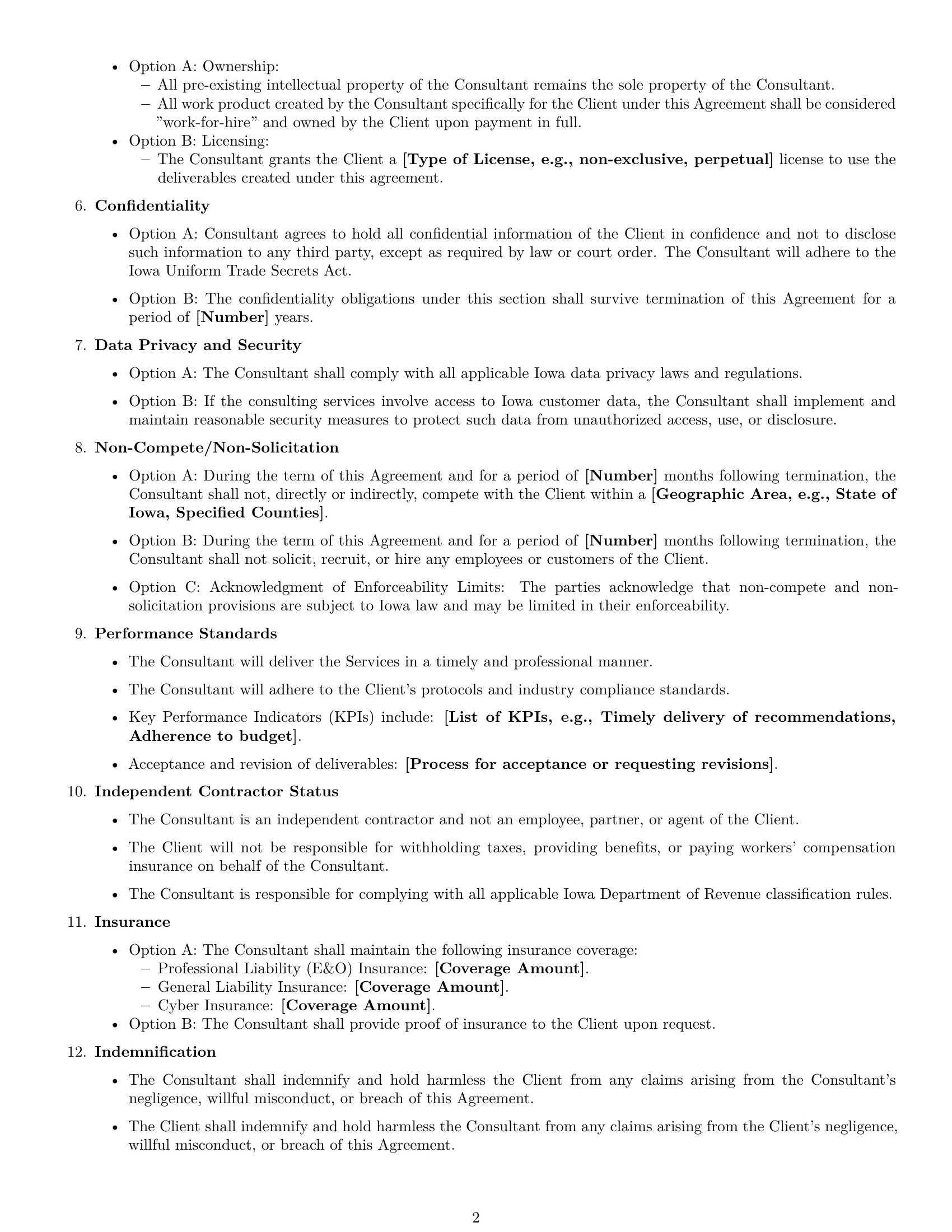 Preview page 2 of Free Iowa consulting service contract template
