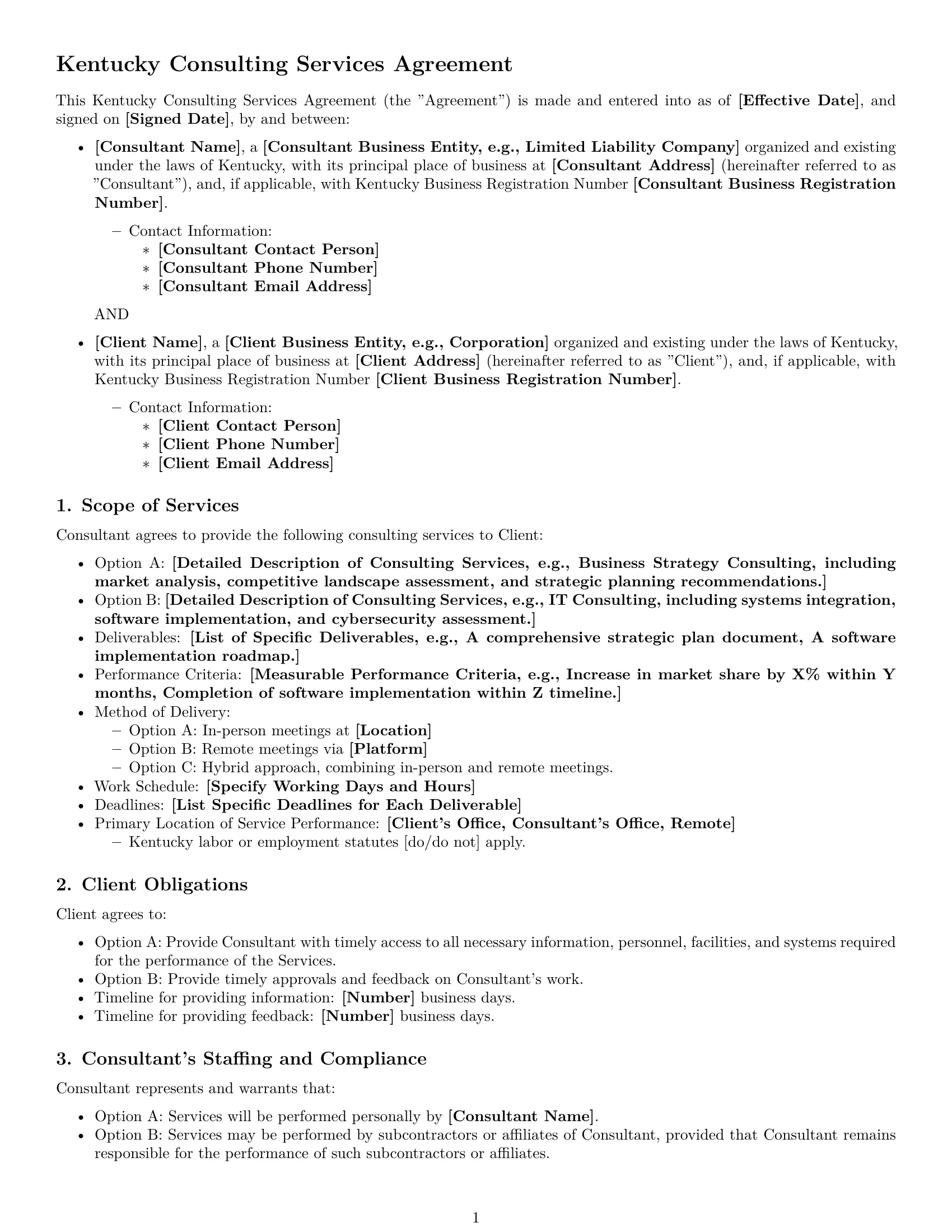 Preview page 1 of Free Kentucky consulting service contract template