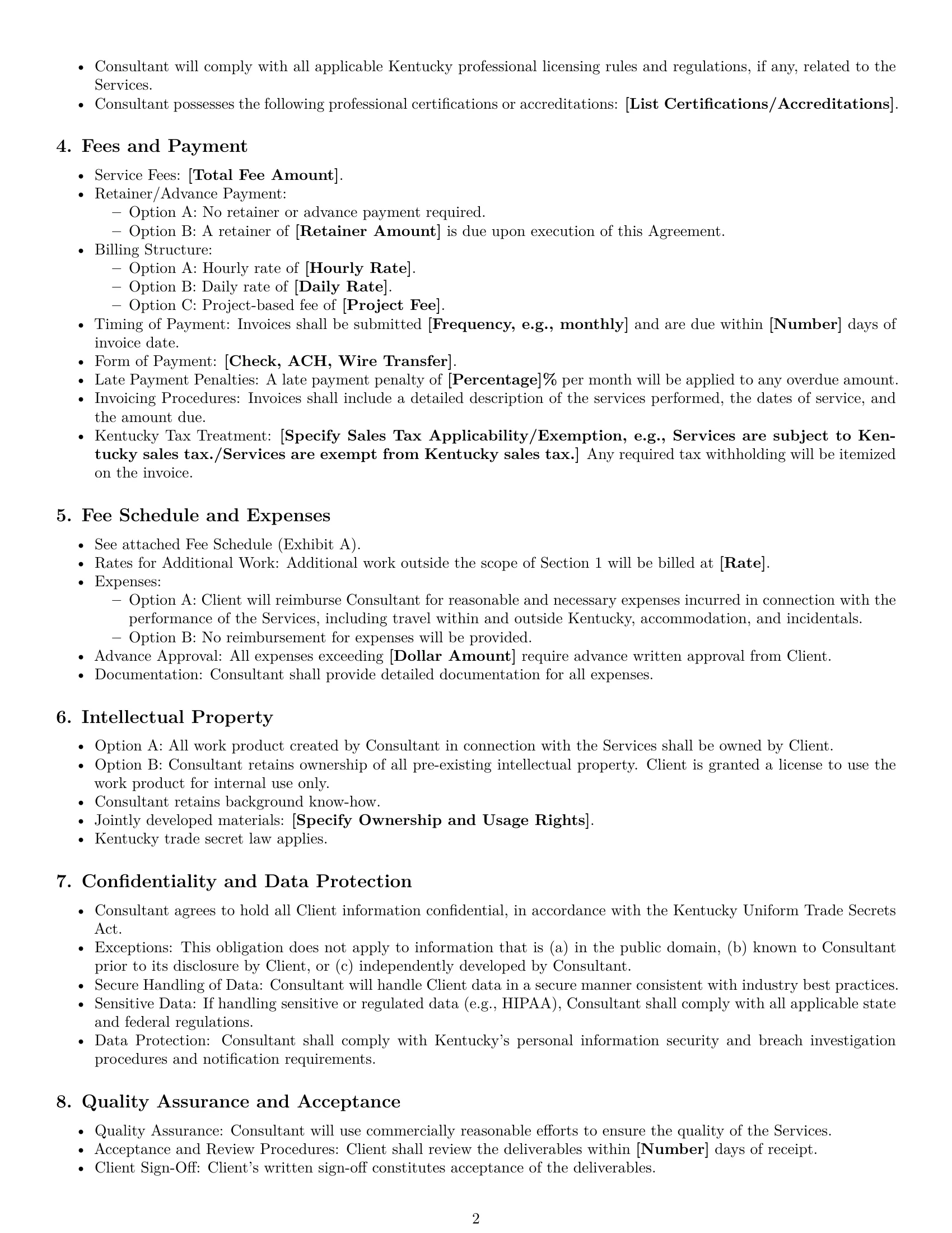 Preview page 2 of Free Kentucky consulting service contract template