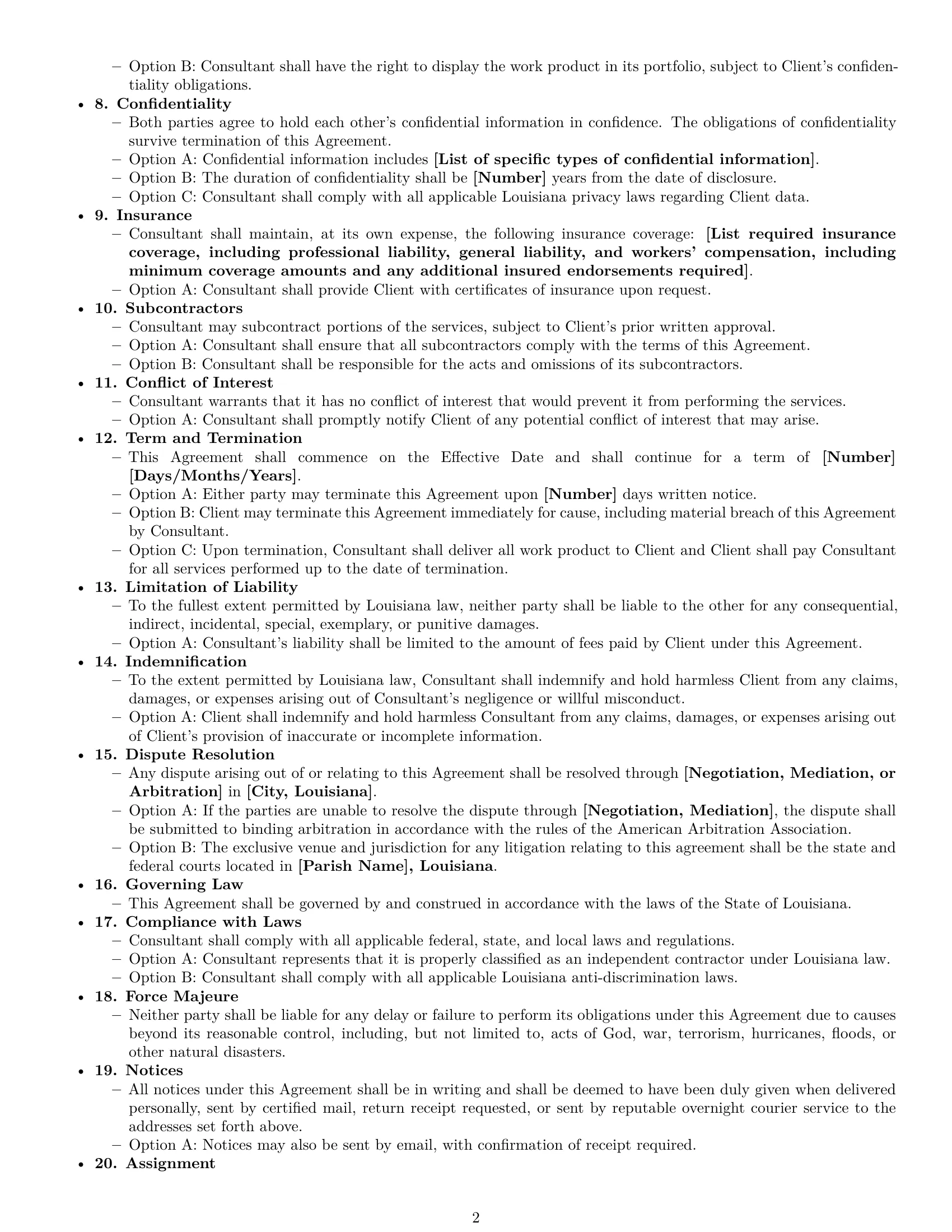 Preview page 2 of Free Louisiana consulting service contract template