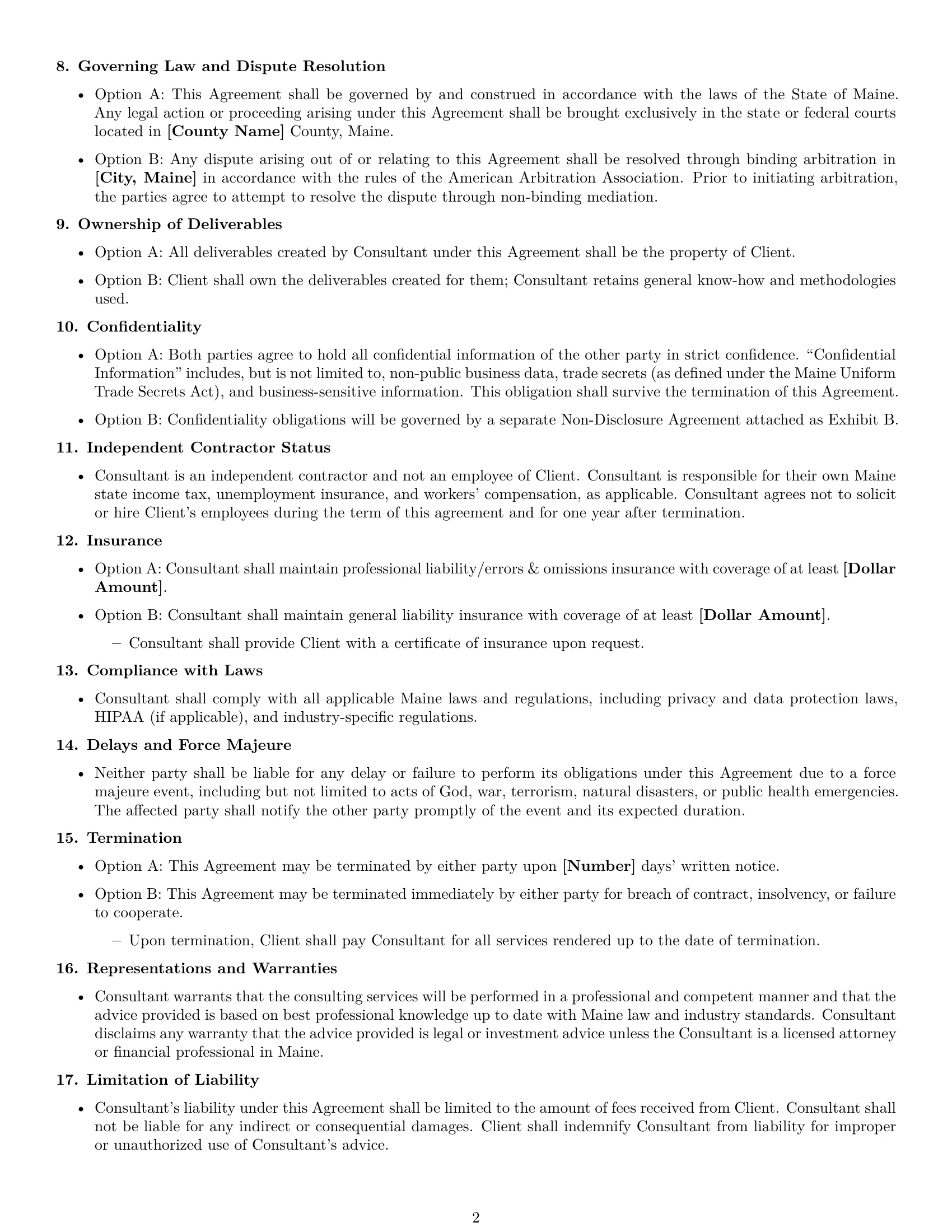 Preview page 2 of Free Maine consulting service contract template