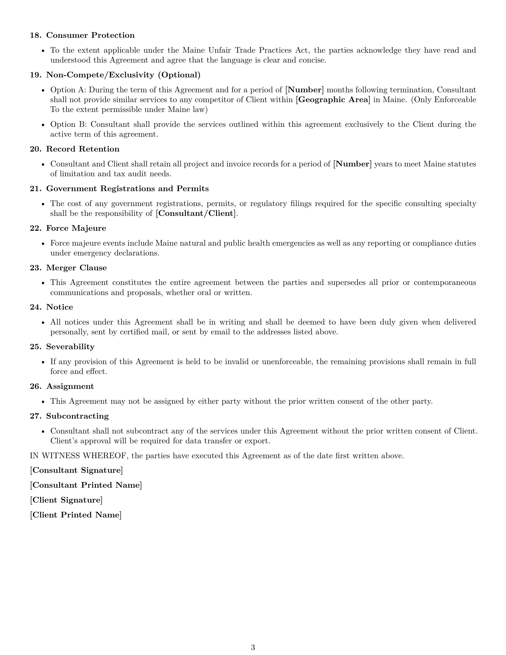 Preview page 3 of Free Maine consulting service contract template