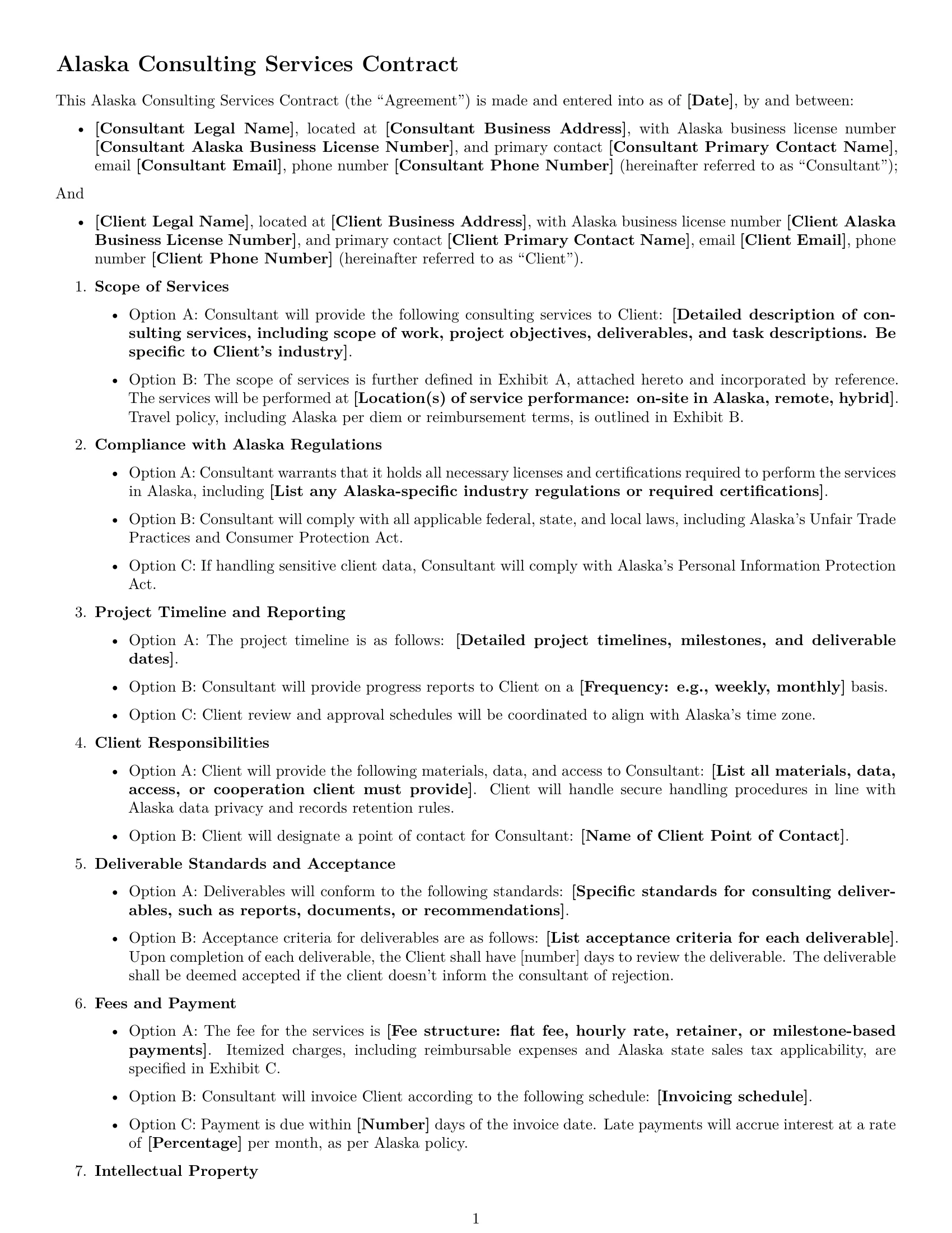 Preview page 1 of Free Alaska consulting service contract template