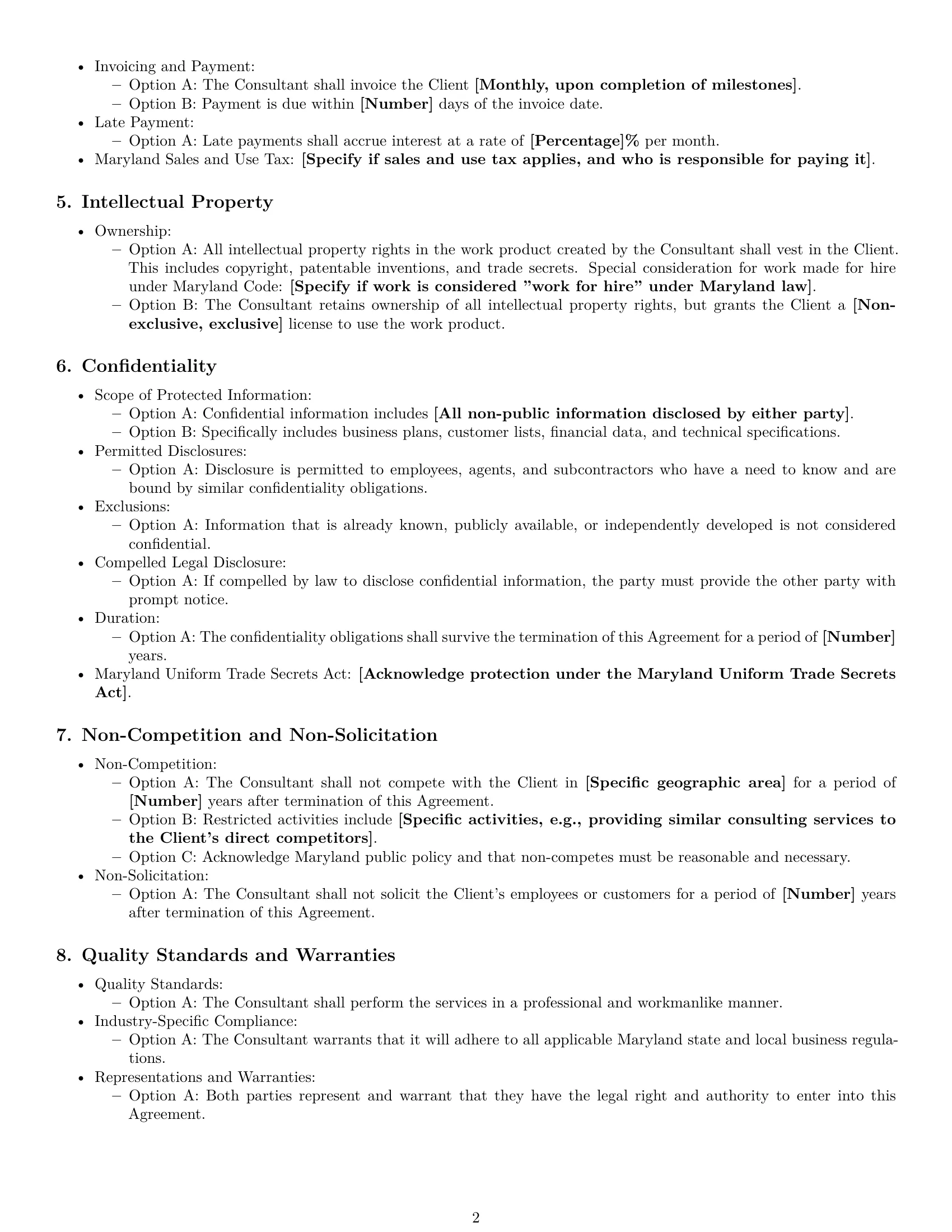 Preview page 2 of Free Maryland consulting service contract template