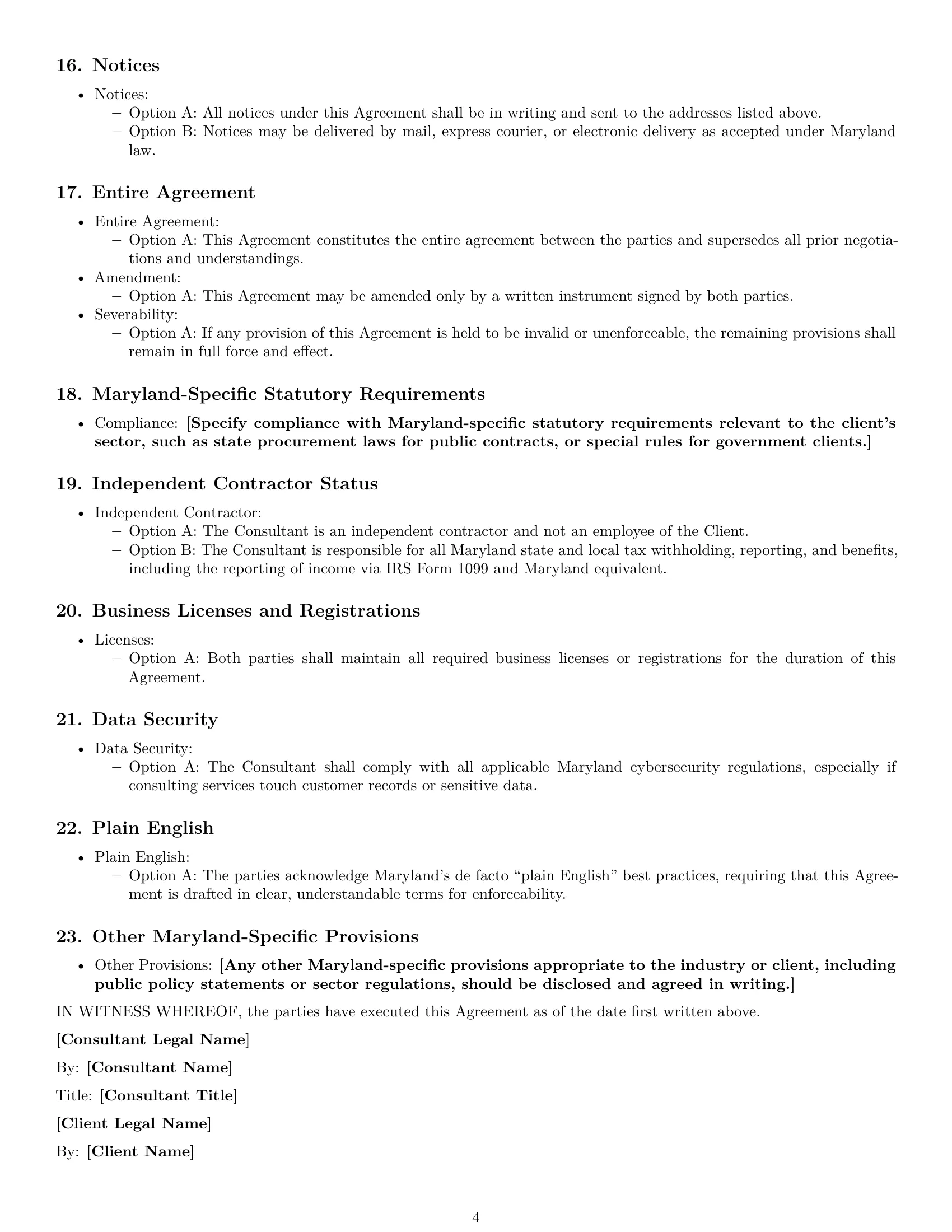 Preview page 4 of Free Maryland consulting service contract template