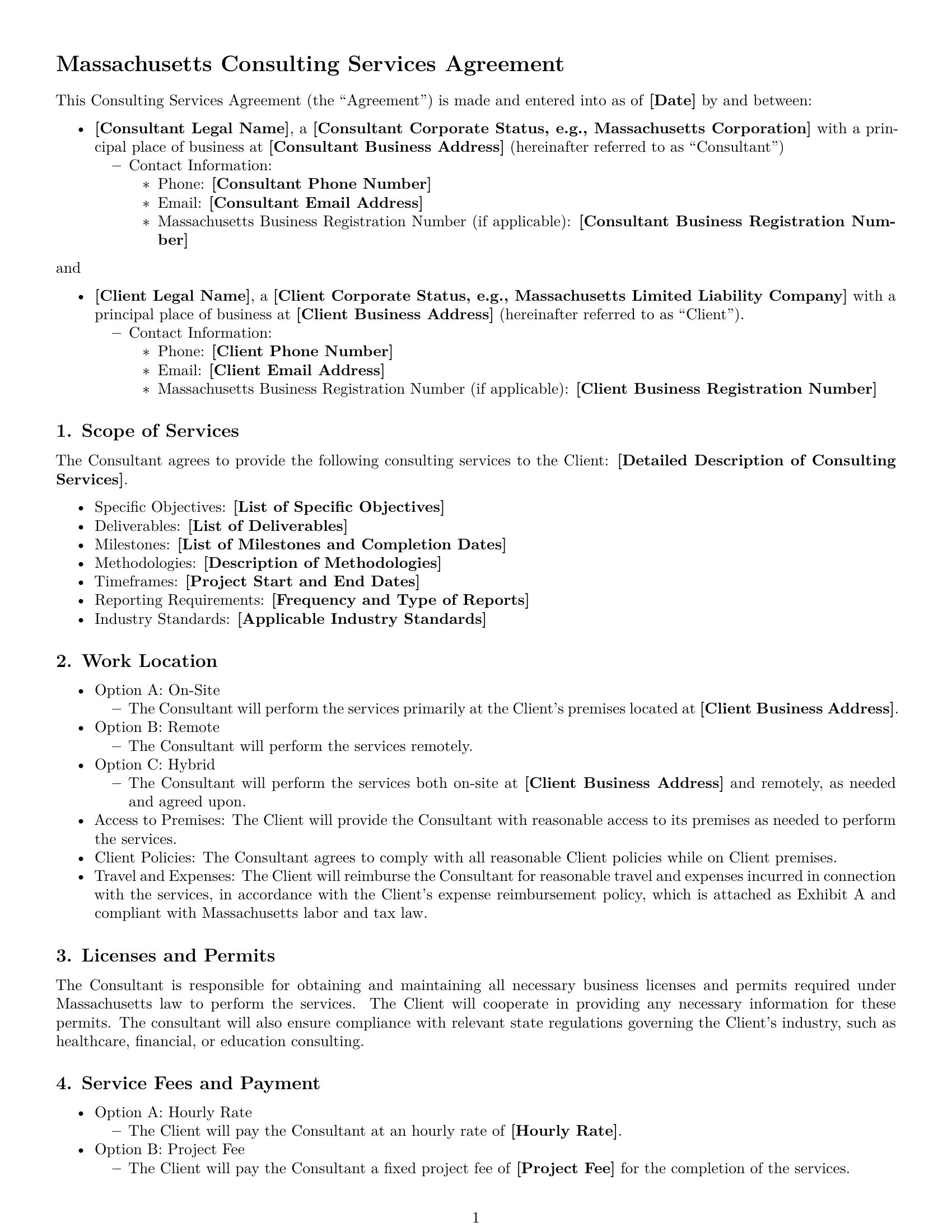 Preview page 1 of Free Massachusetts consulting service contract template