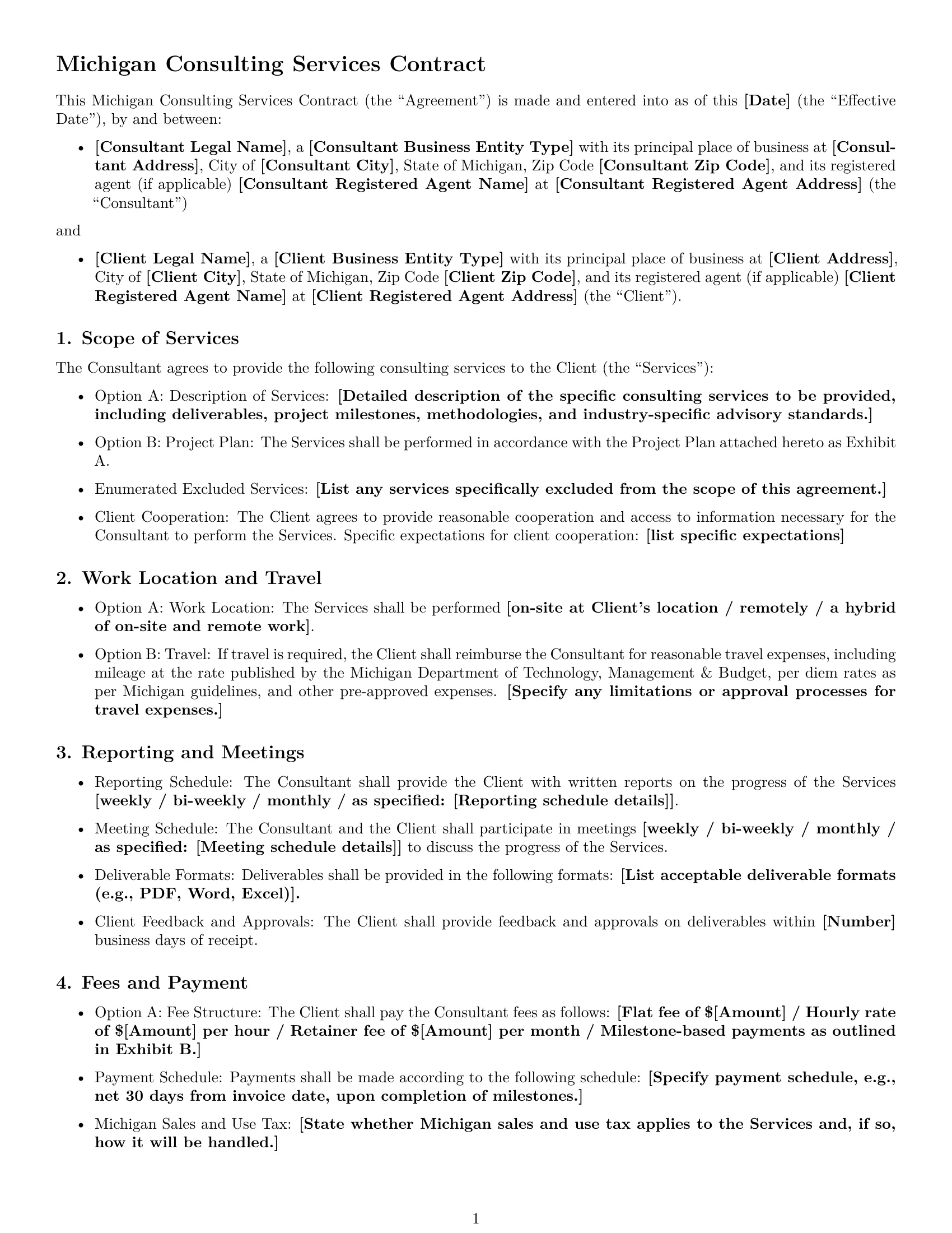 Preview page 1 of Free Michigan consulting service contract template